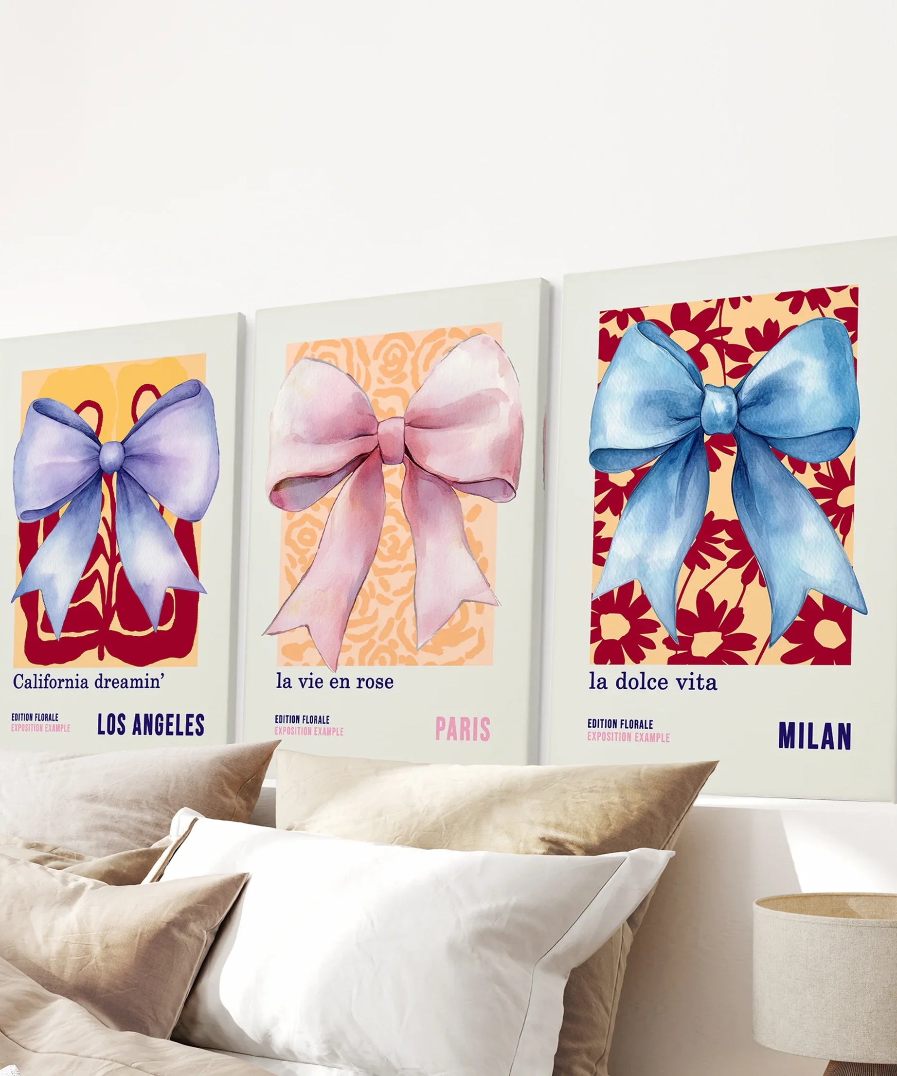 Girly Bow Wall Art Trio. Preppy Pastel Fashion Quotes Posters