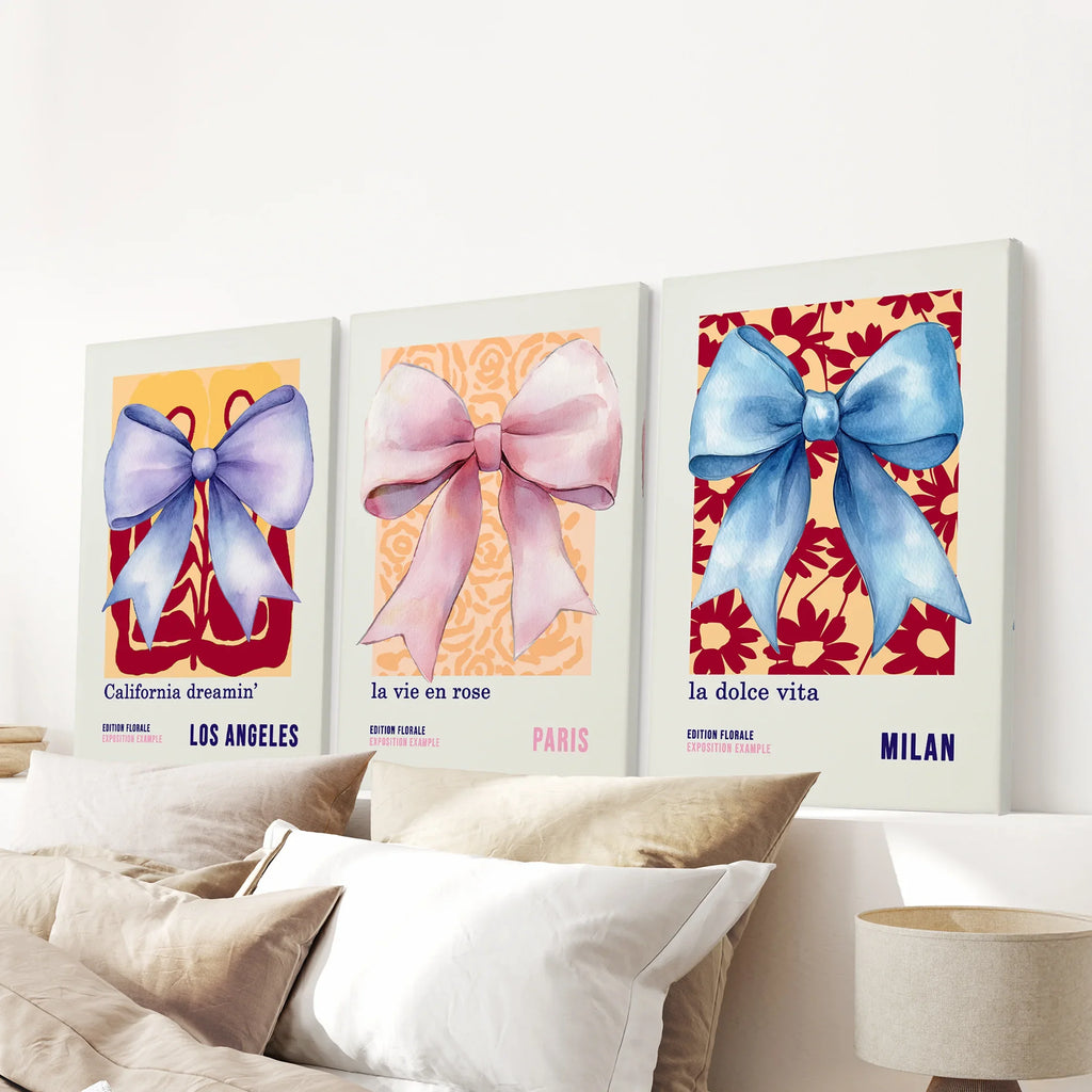 Girly Bow Wall Art Trio. Preppy Pastel Fashion Quotes Posters