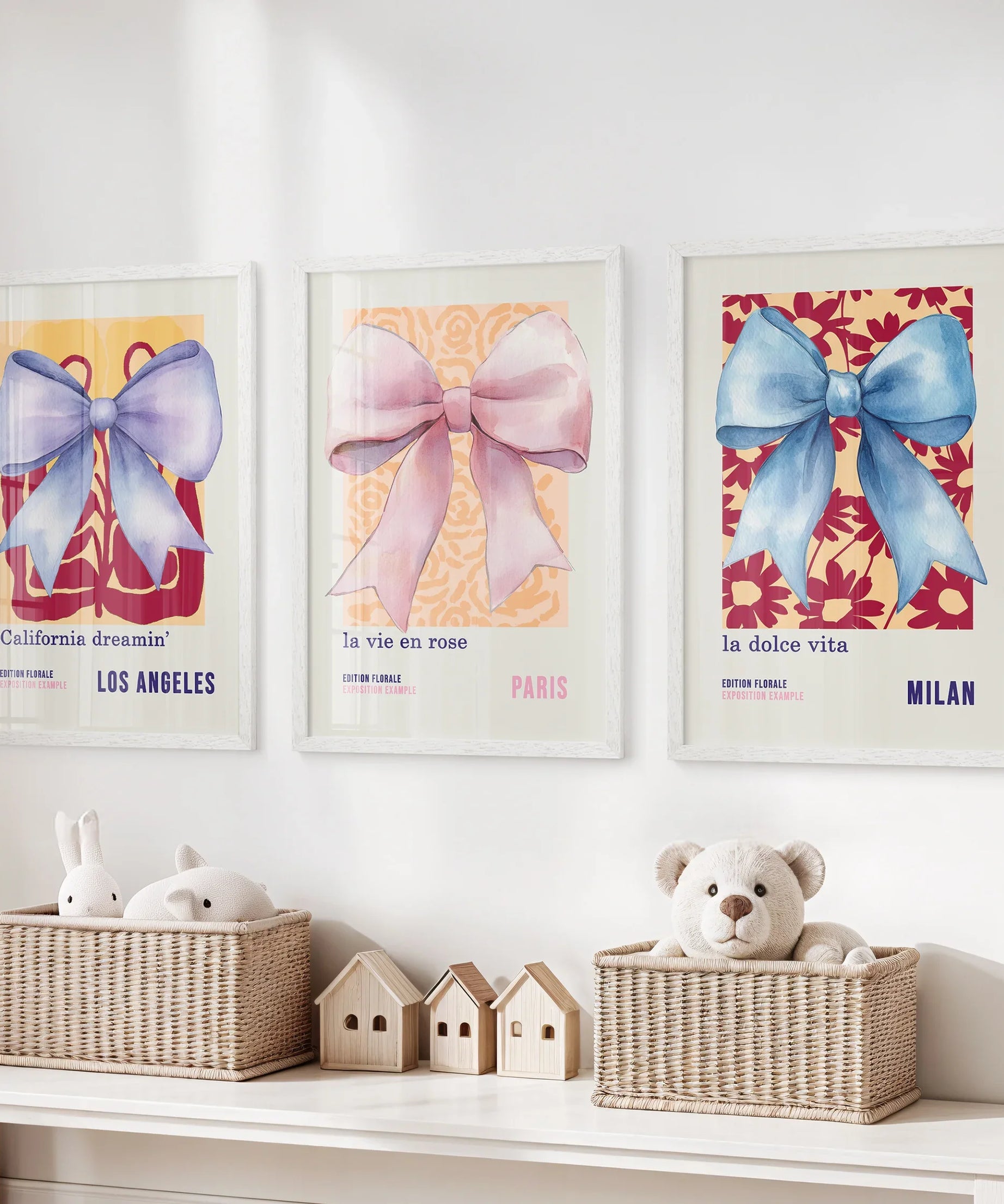 Girly Bow Wall Art Trio. Preppy Pastel Fashion Quotes Posters