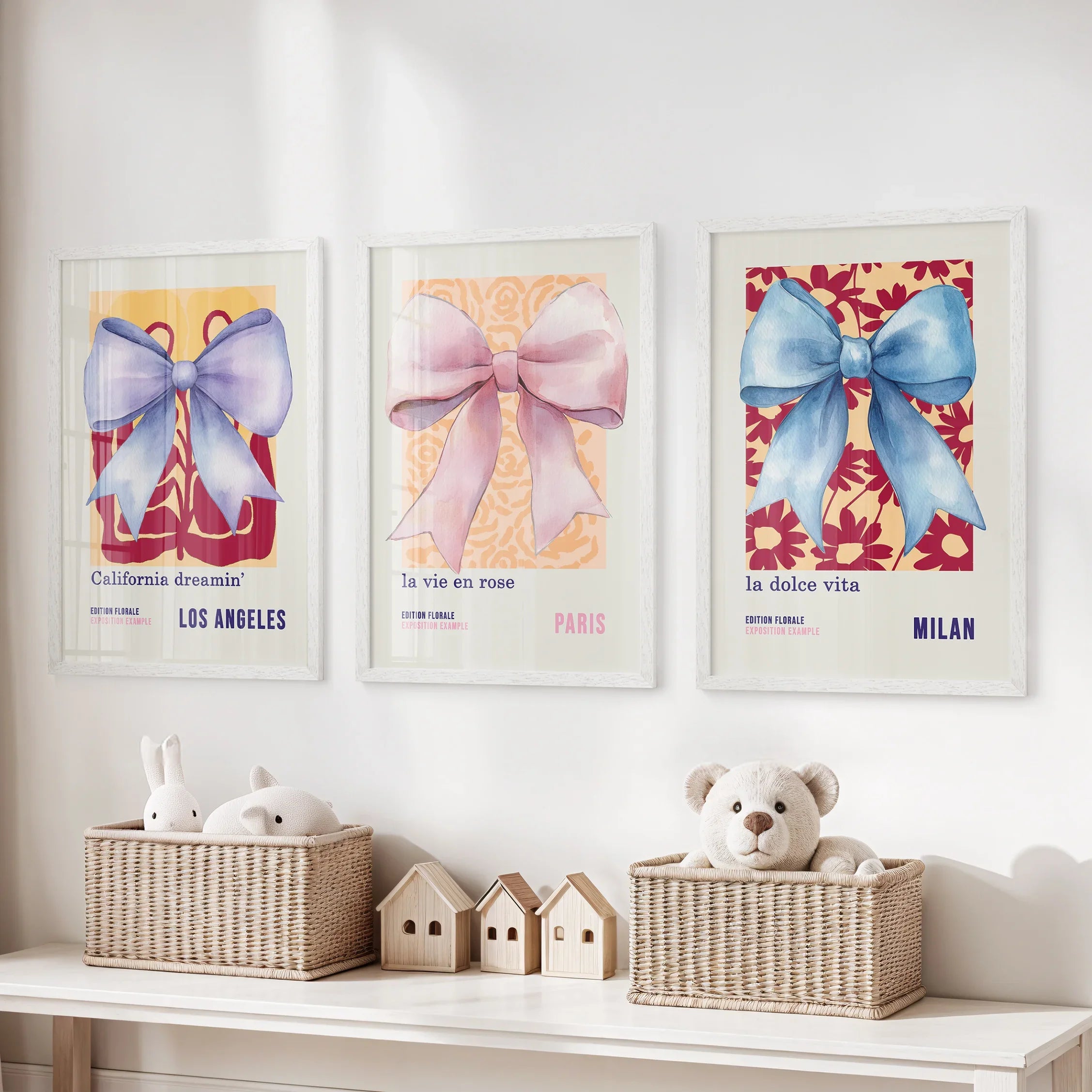 Girly Bow Wall Art Trio. Preppy Pastel Fashion Quotes Posters