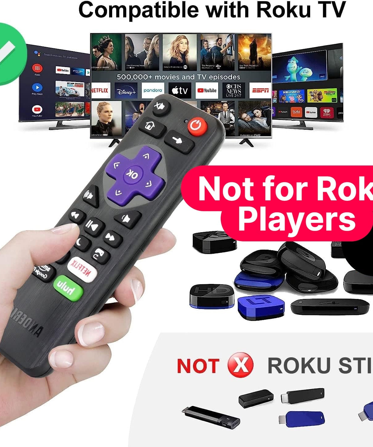 Anderic RRLF16 Replacement Remote Control for Roku TVs such as ONN, Hisense, Philips, TCL, RC-AFIR, RC-ALIR, RC280