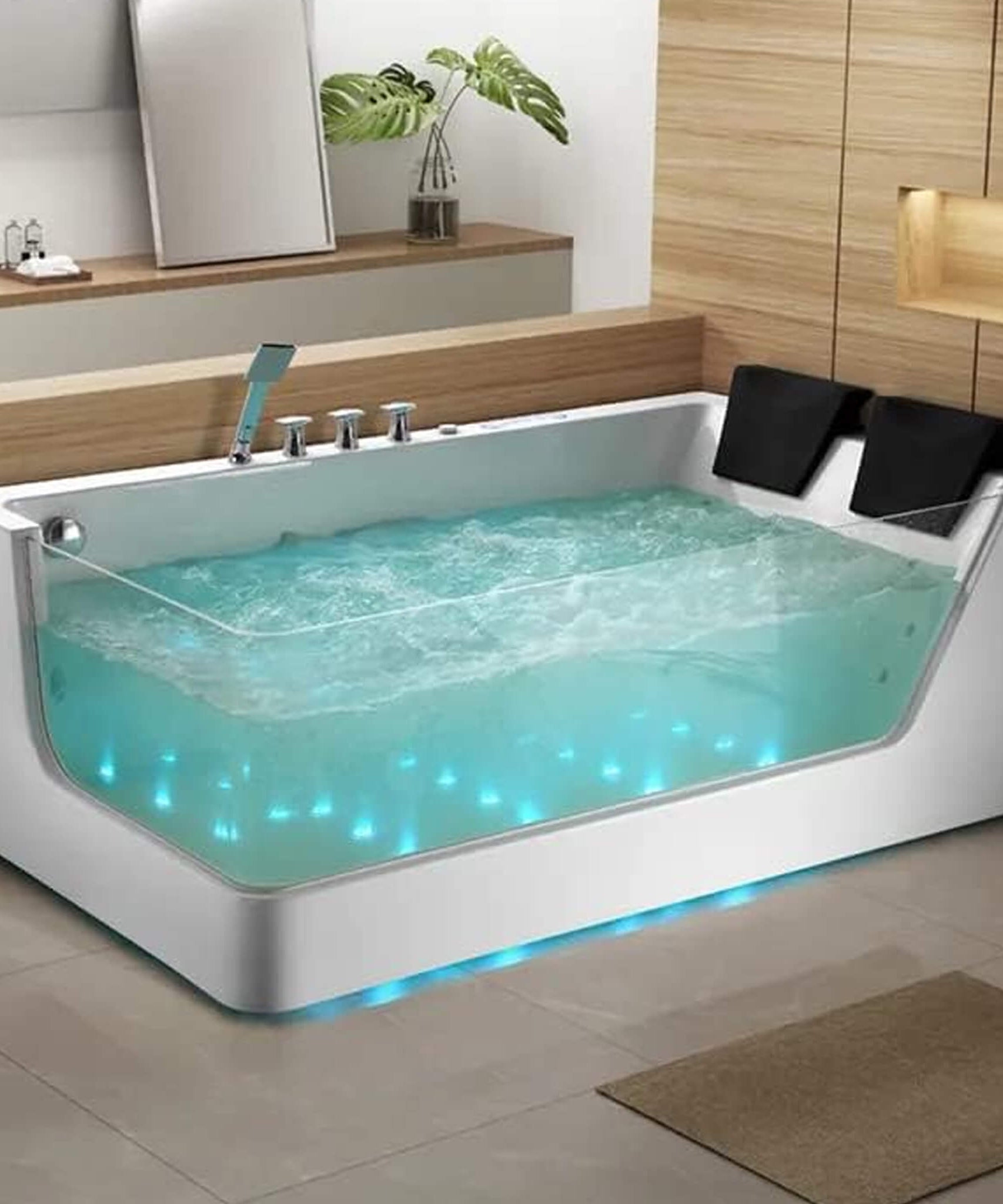 Nuvia Solstice 71-Inch Luxury 2-Person Acrylic Whirlpool Tub With LED Lights Jets And Faucet (SAK69173)