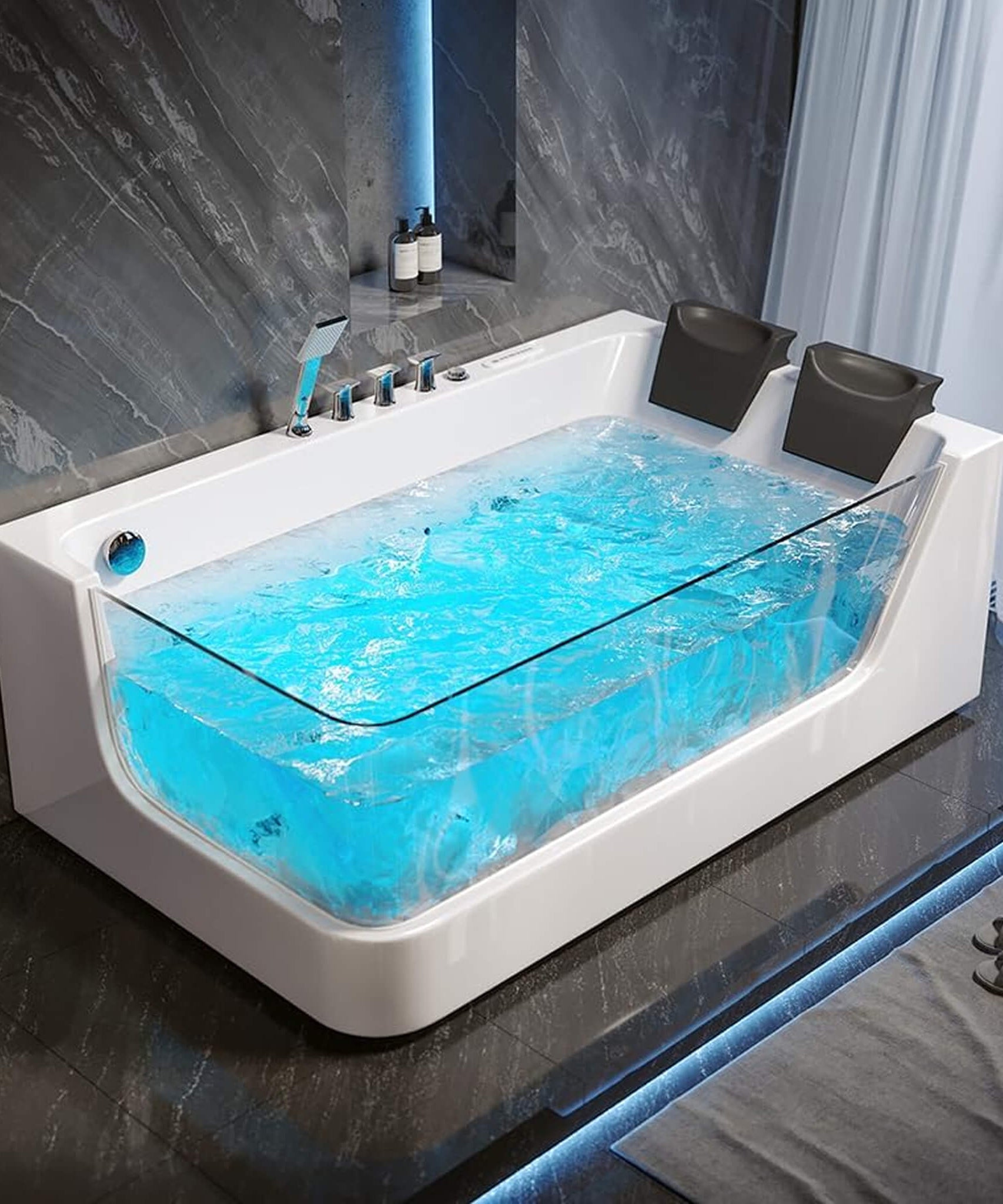 Nuvia Solstice 71-Inch Luxury 2-Person Acrylic Whirlpool Tub With LED Lights Jets And Faucet (SAK69173)