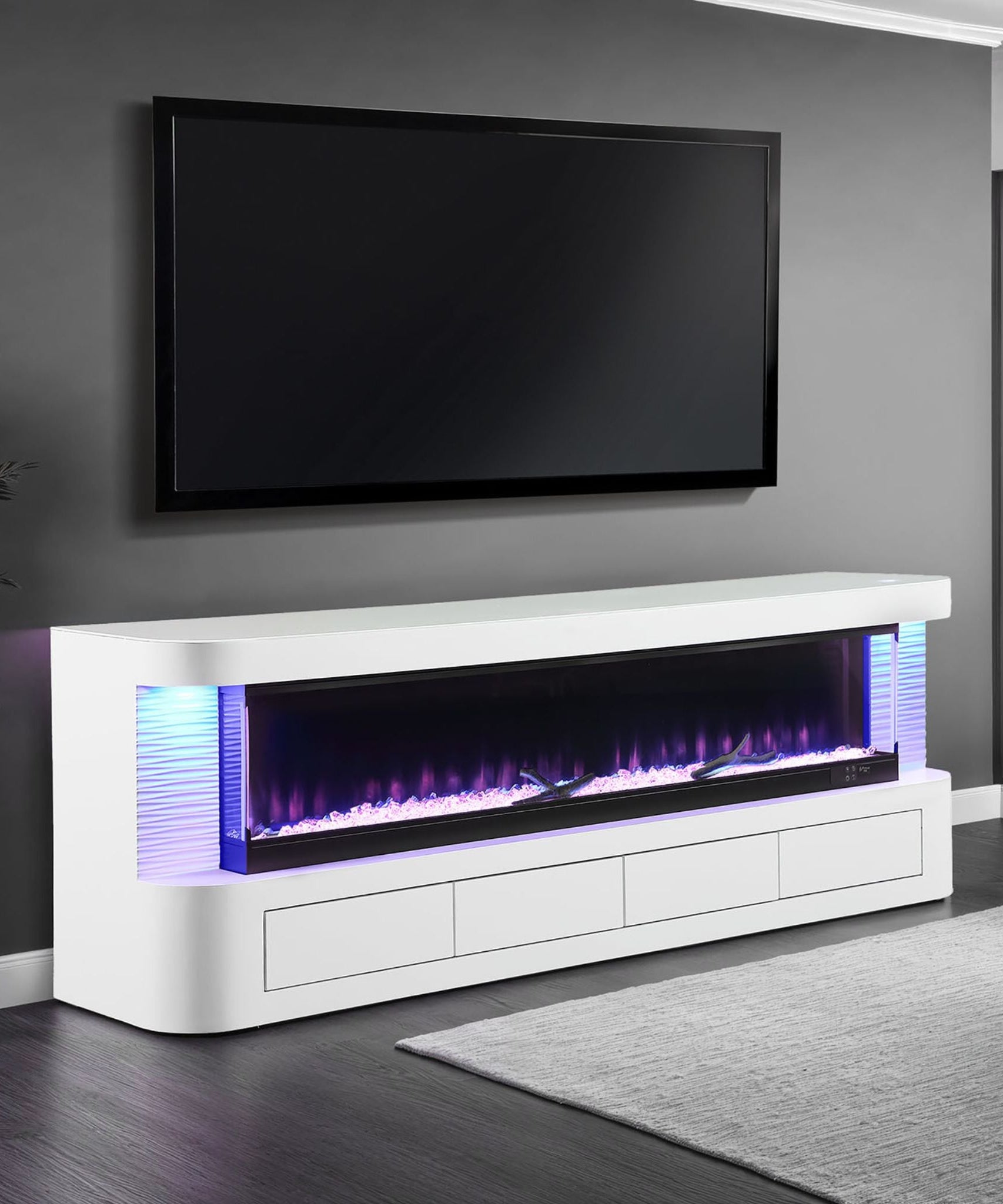 Nuvia 71-Inch Modern White Electric Fireplace TV Stand With 3-Level LED Brightness Setting [TV Stand Only] (SAK94120)