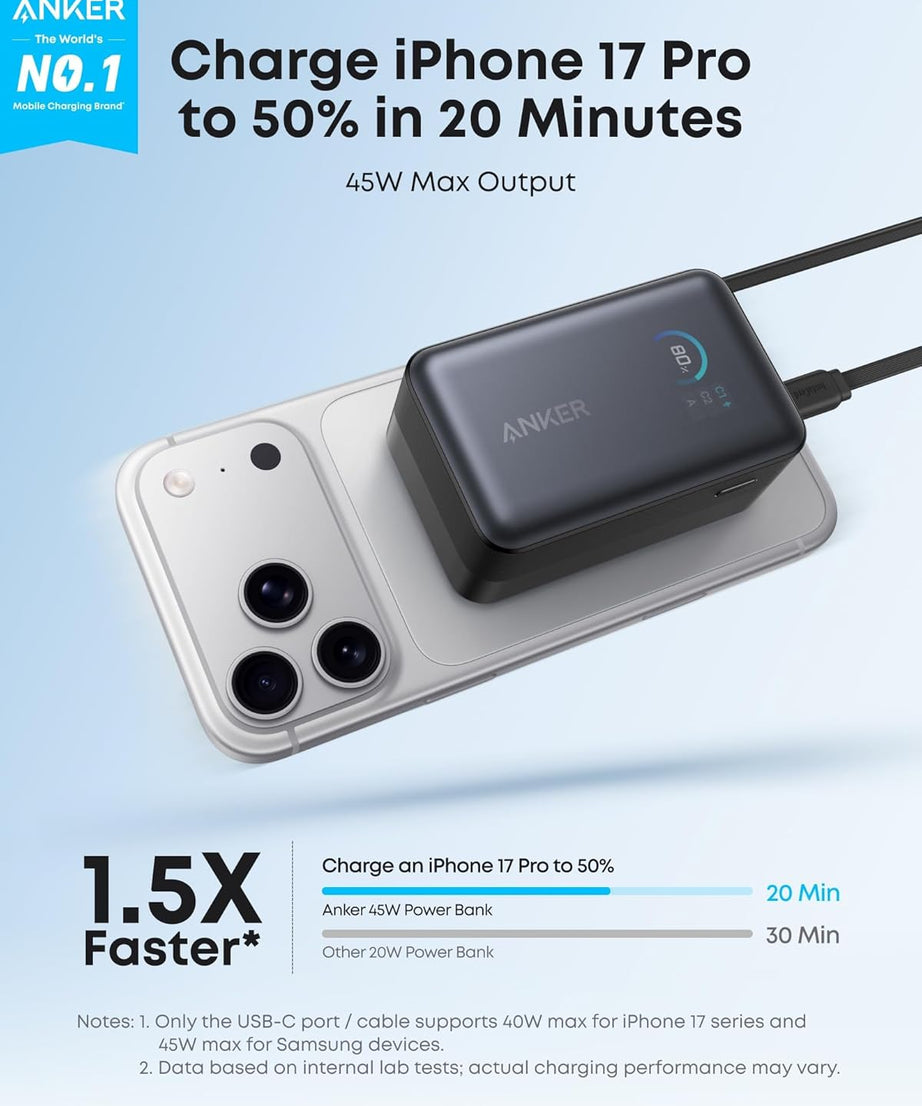 Anker Nano Power Bank (10K, 45W, Built-In Retractable USB-C Cable)