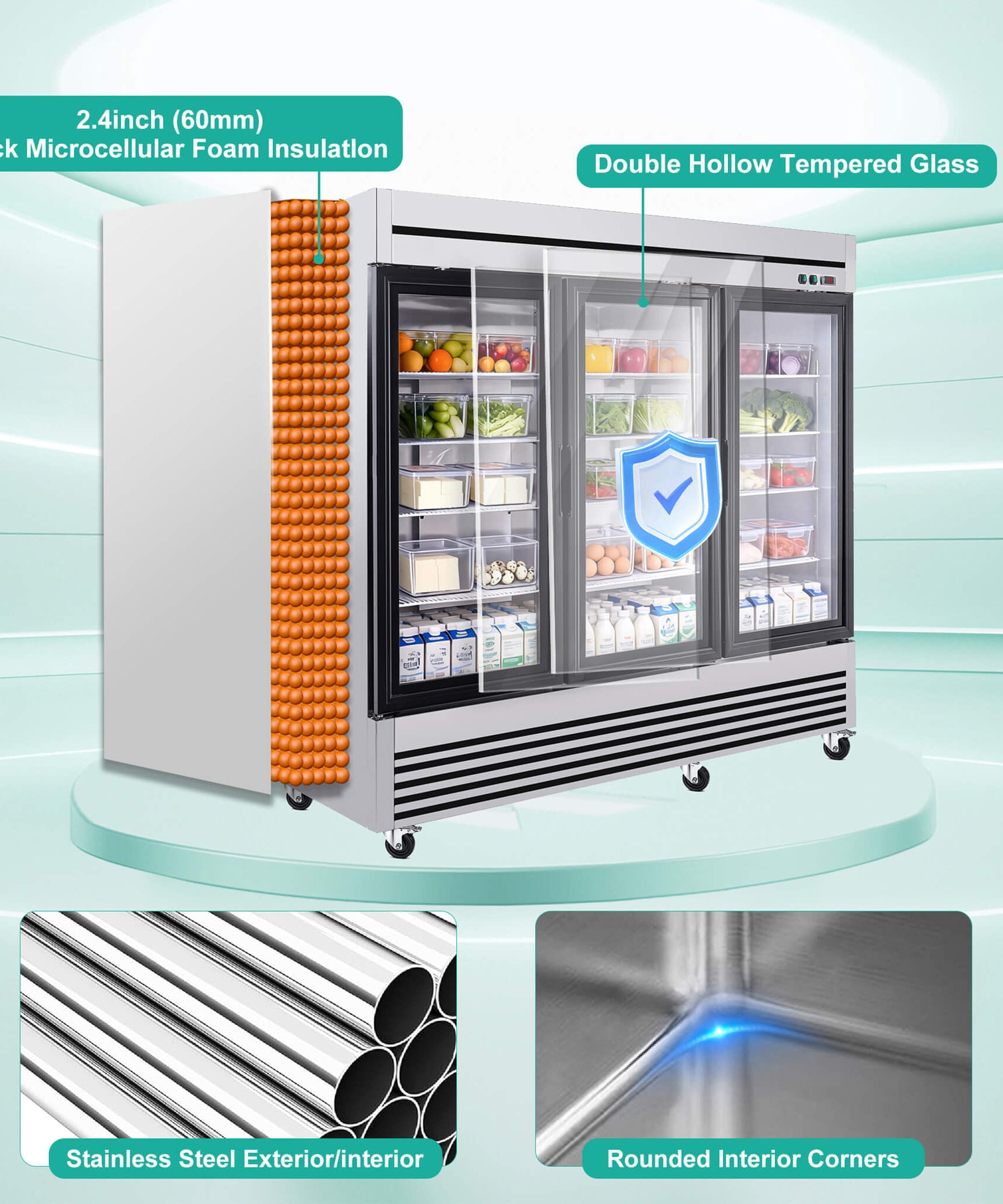 72 Cu.Ft Triple-Door Stainless Steel Commercial Reach-In Display Refrigerator (SAK26394)
