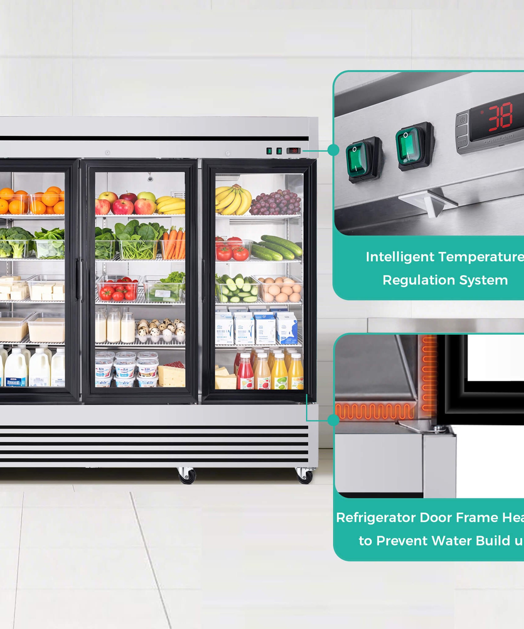 72 Cu.Ft Triple-Door Stainless Steel Commercial Reach-In Display Refrigerator (SAK26394)