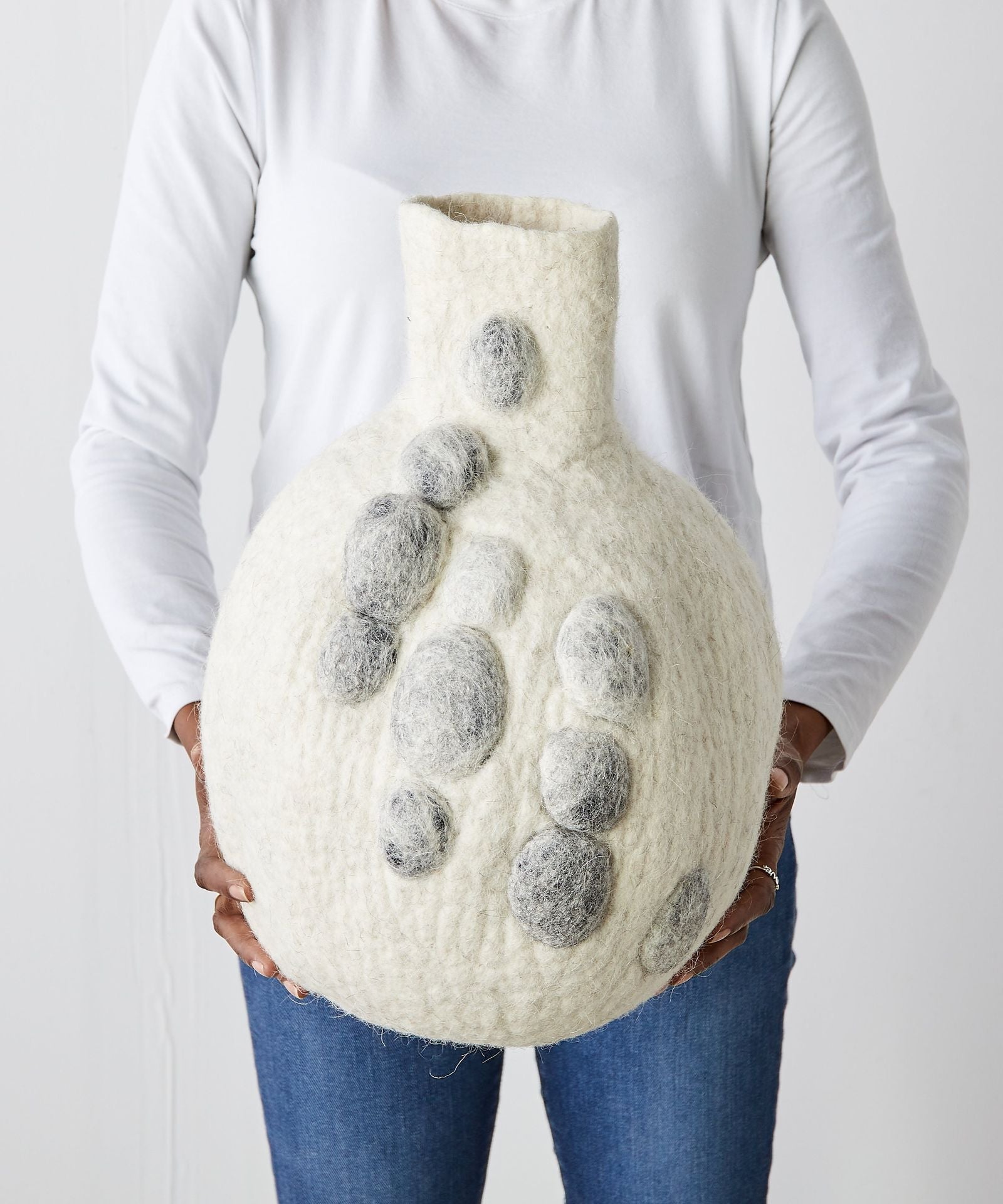 Pebble Hand-Felted Wool Gourd Basket