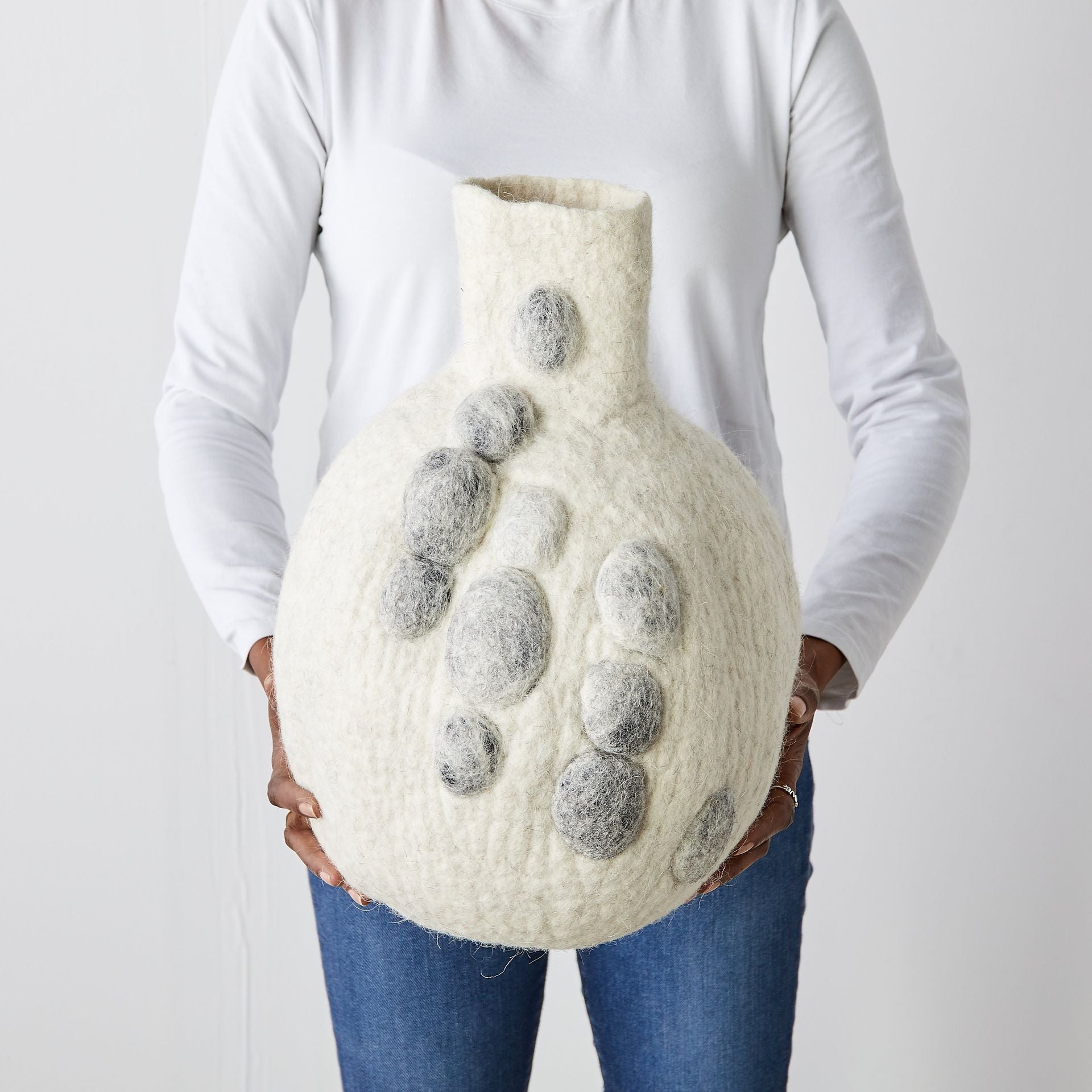 Pebble Hand-Felted Wool Gourd Basket
