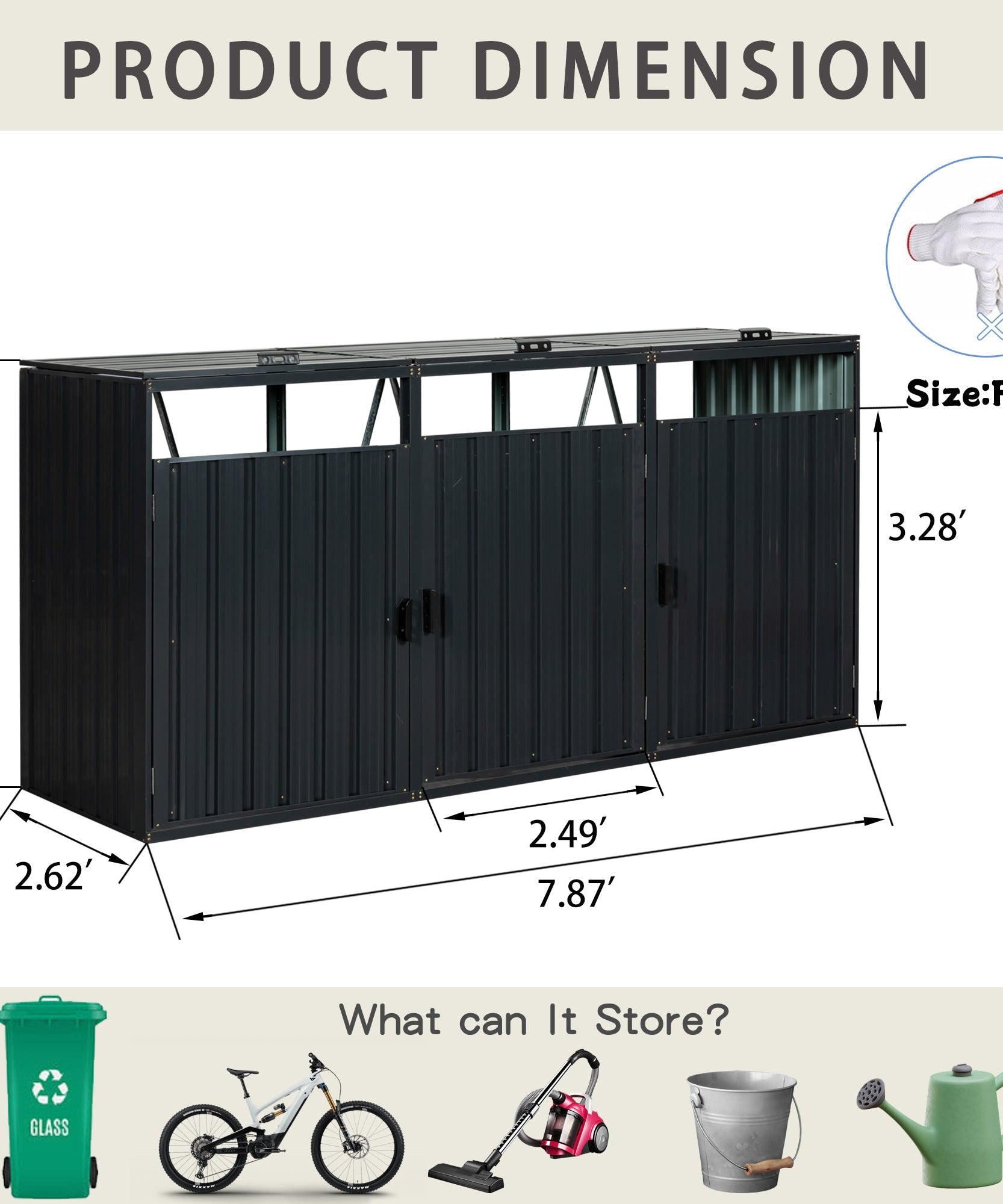 94-Inch Heavy-Duty Outdoor Galvanized Stainless Steel Garbage Bin Shed For 3 Trash Cans (SAK89882)