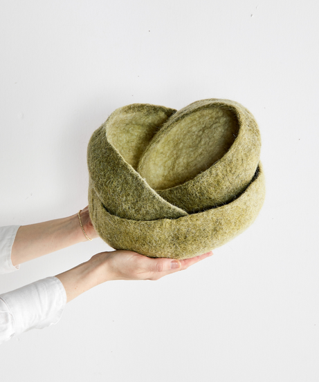 Olive Green Hand-Felted Wool Nesting Bowls
