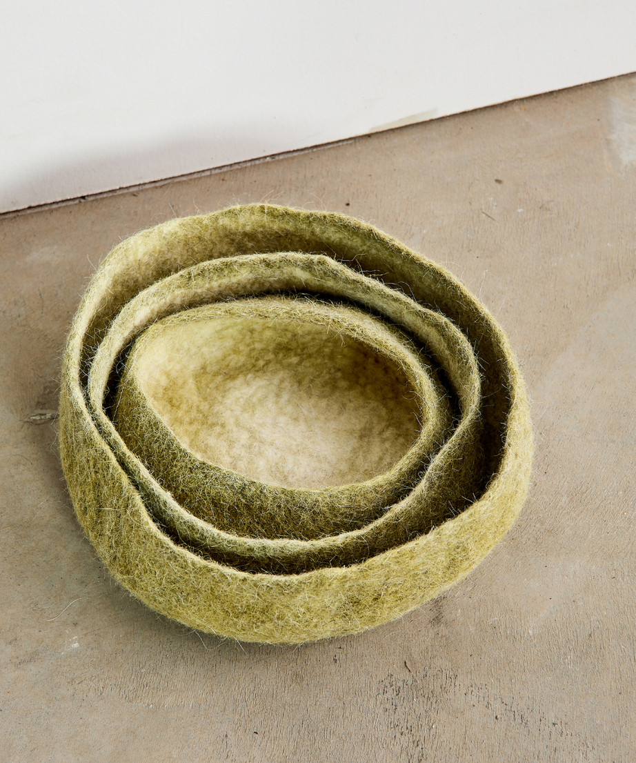 Olive Green Hand-Felted Wool Nesting Bowls