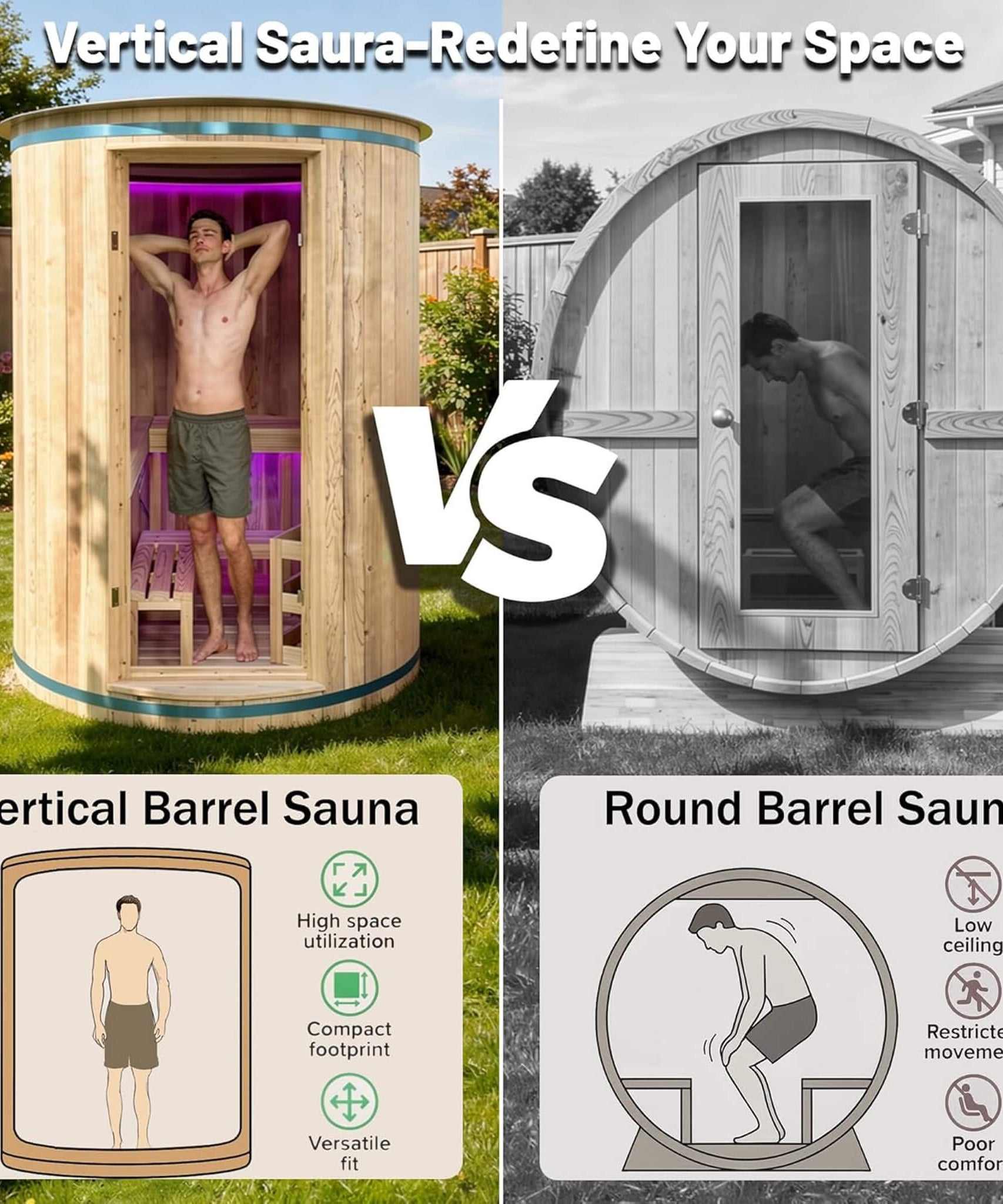 Thermora Barcelona Premium 78-Inch 4-Person Cedar Wood Outdoor Vertical Barrel Sauna With 6KW Heater, LED Lights And Stones (SAK74813)