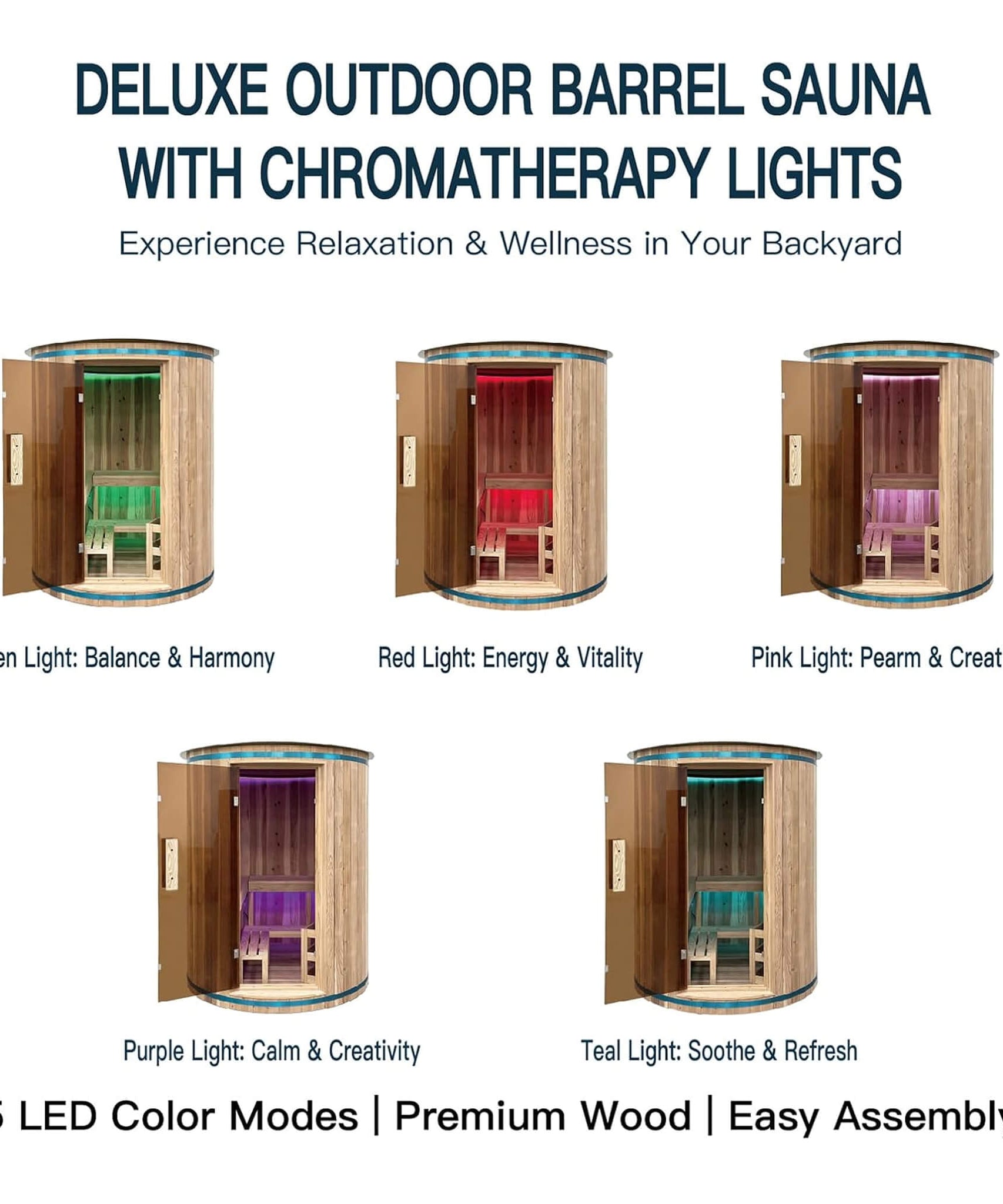 Thermora Barcelona Premium 78-Inch 4-Person Cedar Wood Outdoor Vertical Barrel Sauna With 6KW Heater, LED Lights And Stones (SAK74813)