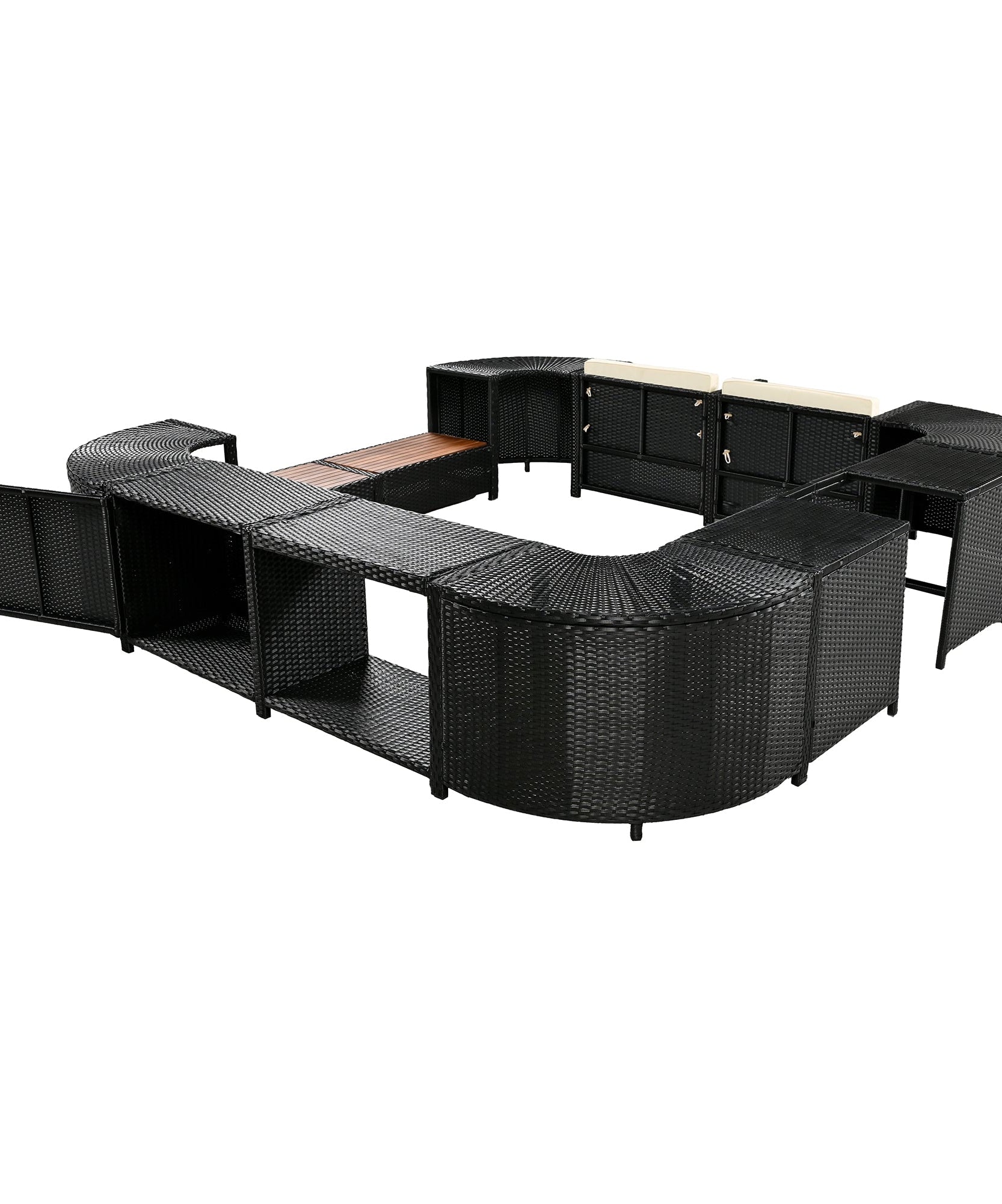 Alora Large Outdoor Quadrilateral Spa Surround Rattan Sectional Sofa Set With Storage Compartments (SAK80217)