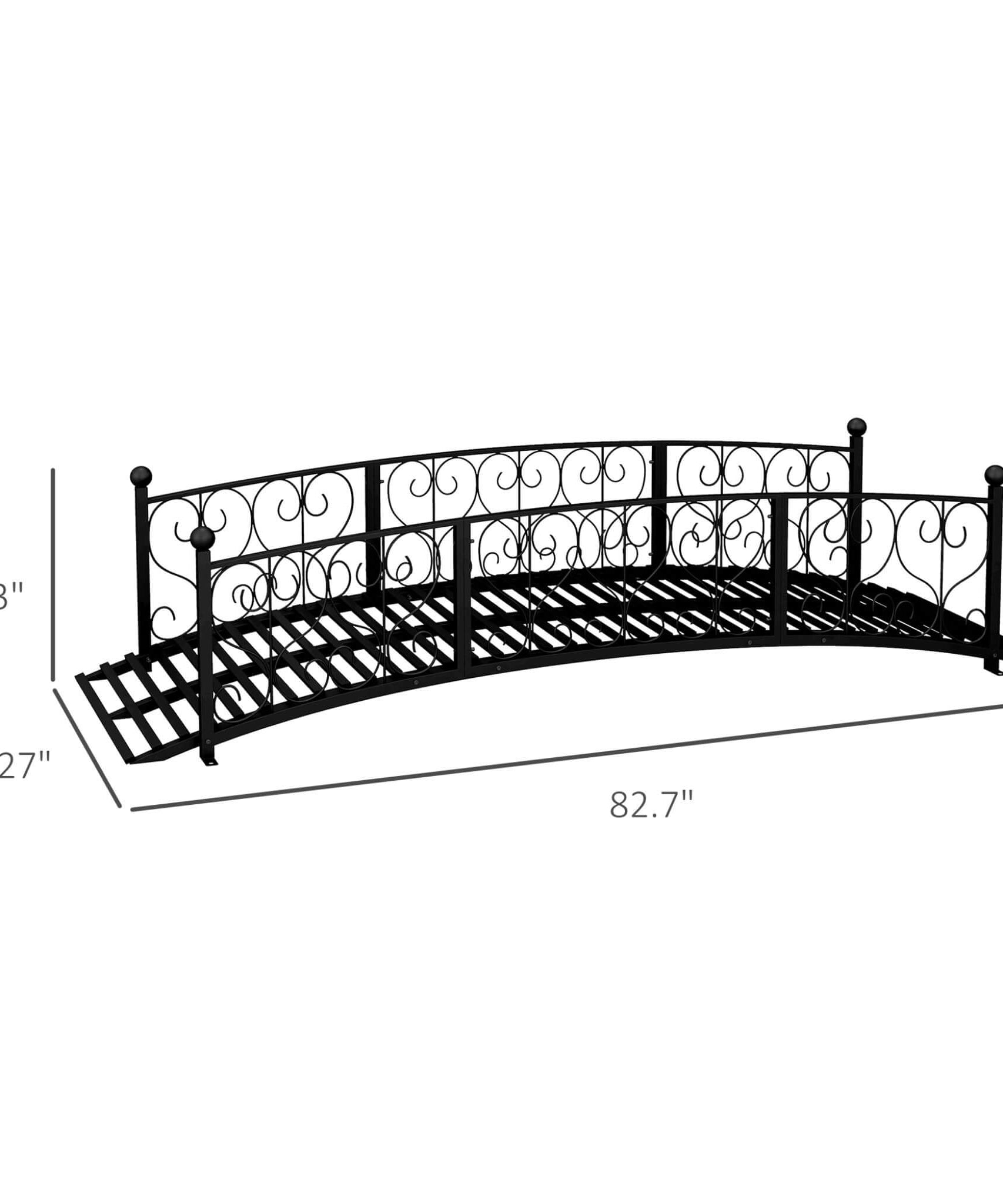 Alora 7FT Decorative Metal Arch Footbridge Garden Bridge With Safety Siderails (SAK53829)