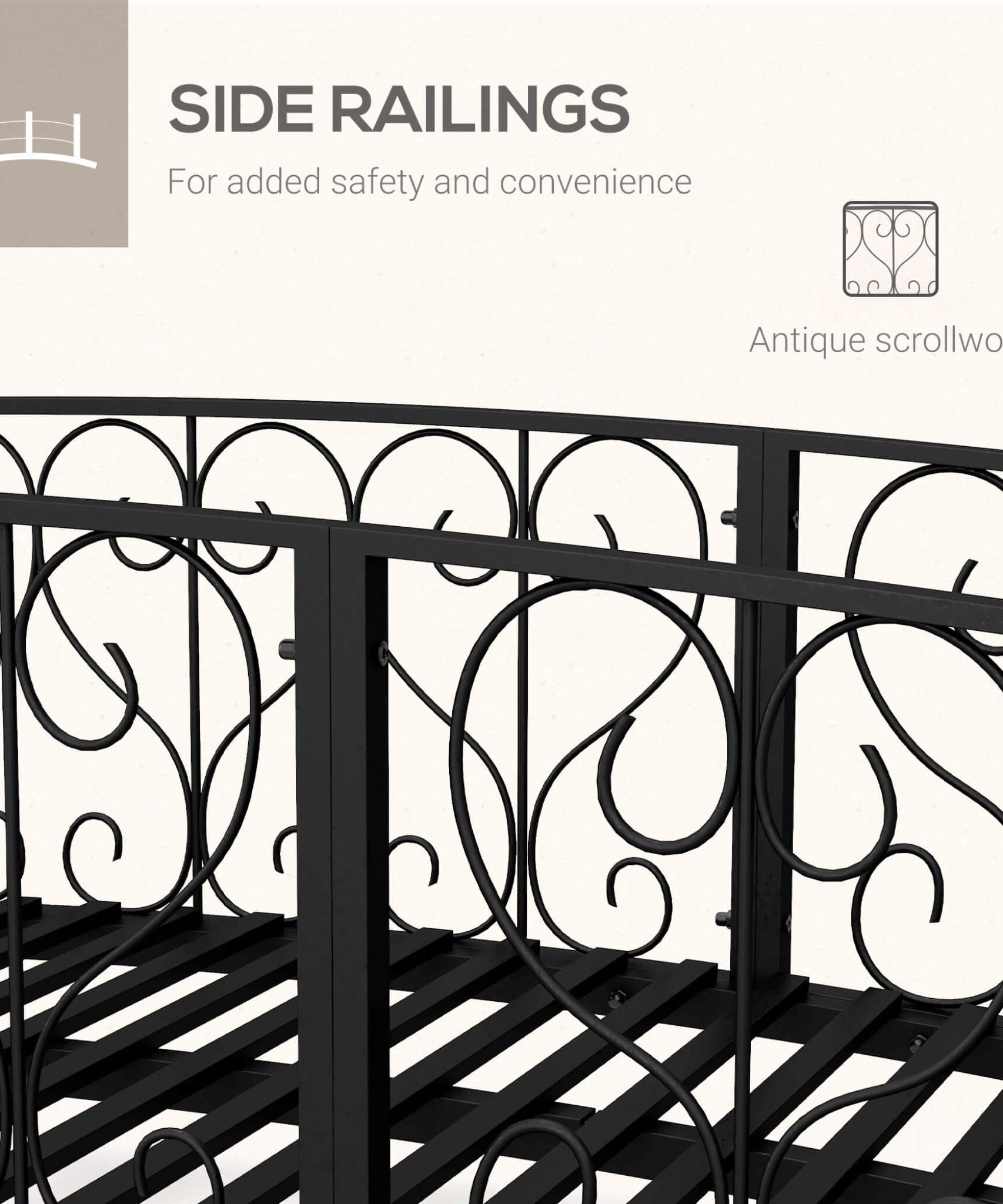 Alora 7FT Decorative Metal Arch Footbridge Garden Bridge With Safety Siderails (SAK53829)