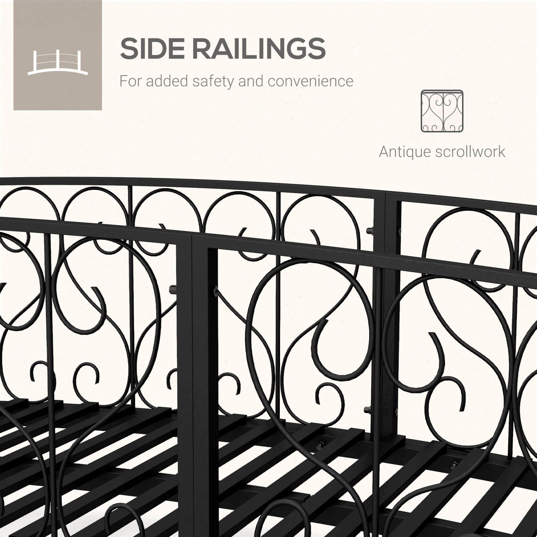 Alora 7FT Decorative Metal Arch Footbridge Garden Bridge With Safety Siderails (SAK53829)