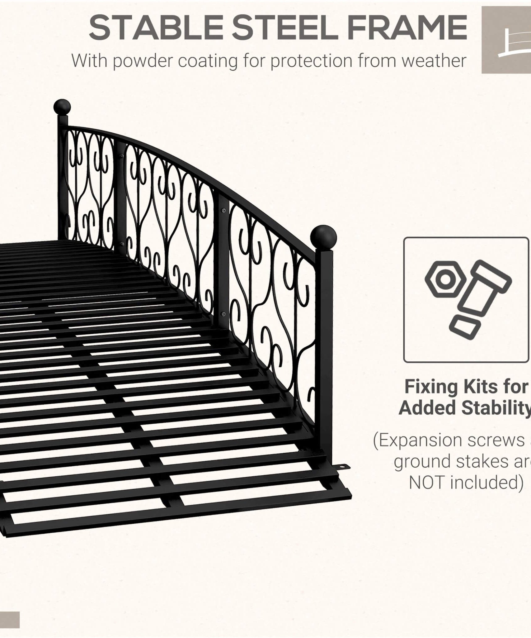Alora 7FT Decorative Metal Arch Footbridge Garden Bridge With Safety Siderails (SAK53829)