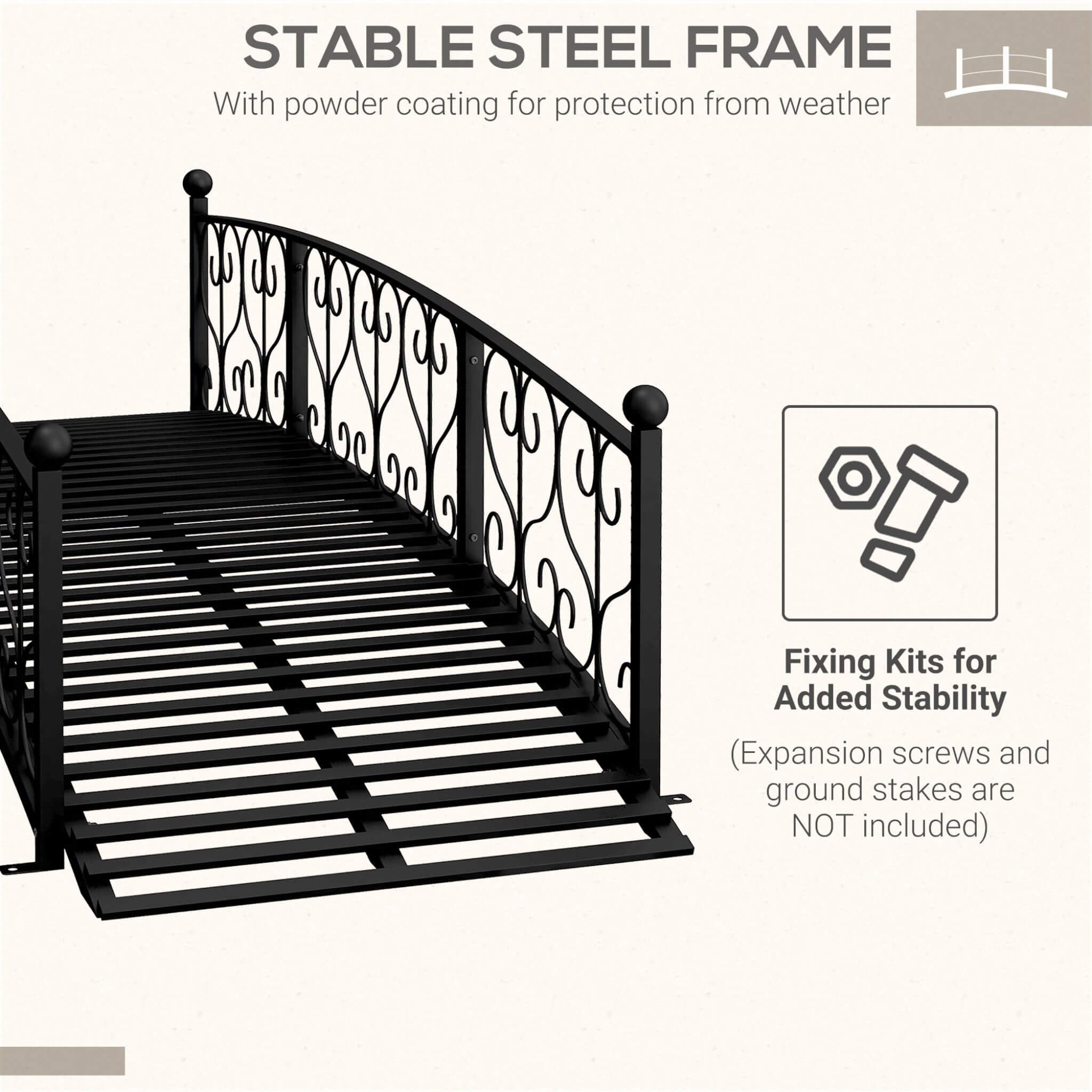 Alora 7FT Decorative Metal Arch Footbridge Garden Bridge With Safety Siderails (SAK53829)