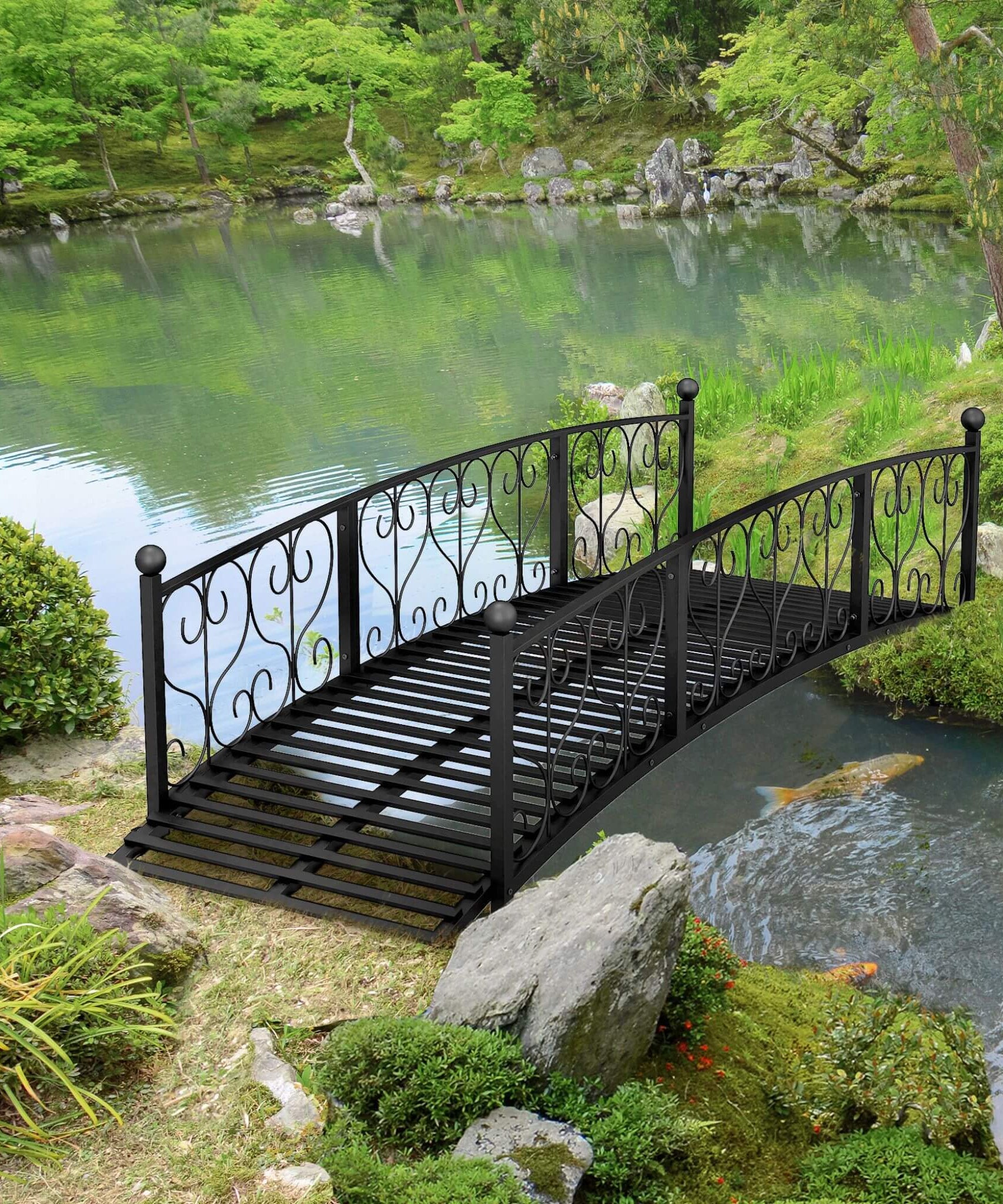 Alora 7FT Decorative Metal Arch Footbridge Garden Bridge With Safety Siderails (SAK53829)