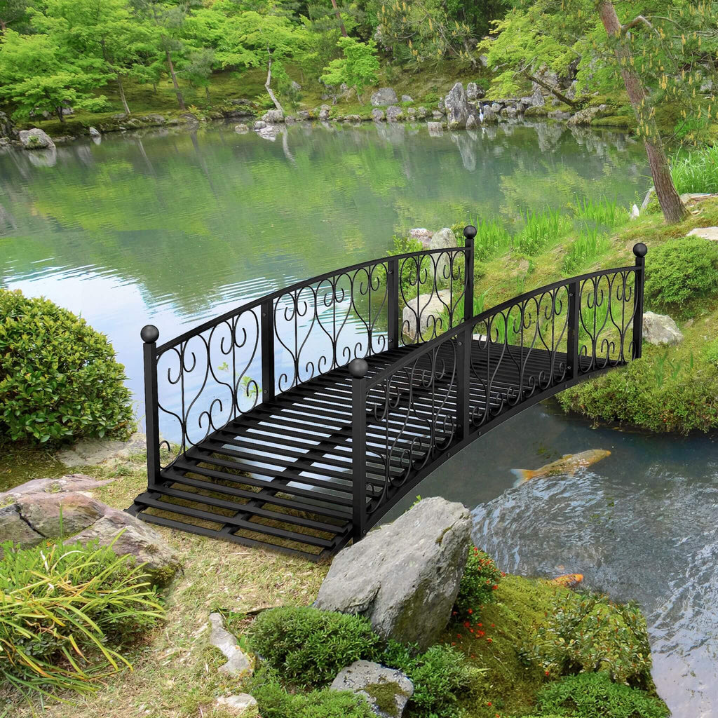 Alora 7FT Decorative Metal Arch Footbridge Garden Bridge With Safety Siderails (SAK53829)