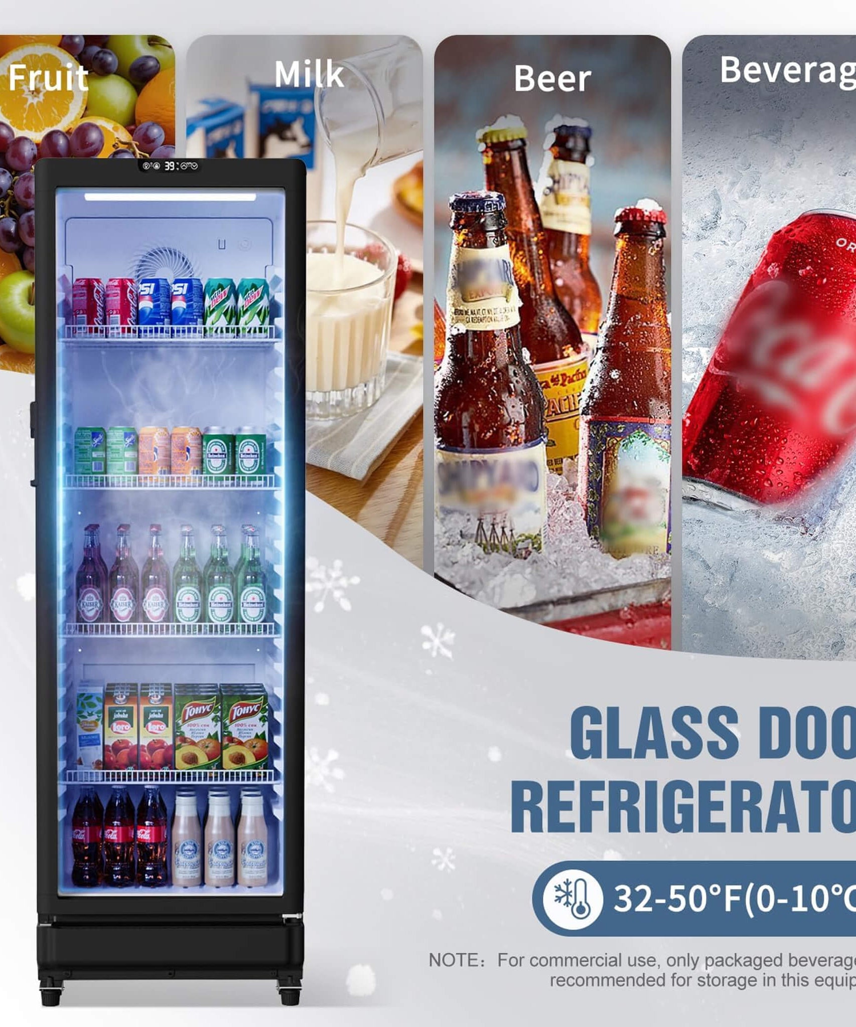 8.5 Cu.Ft Commercial Single Glass Door Beverage Merchandiser Refrigerator (SAK27946)