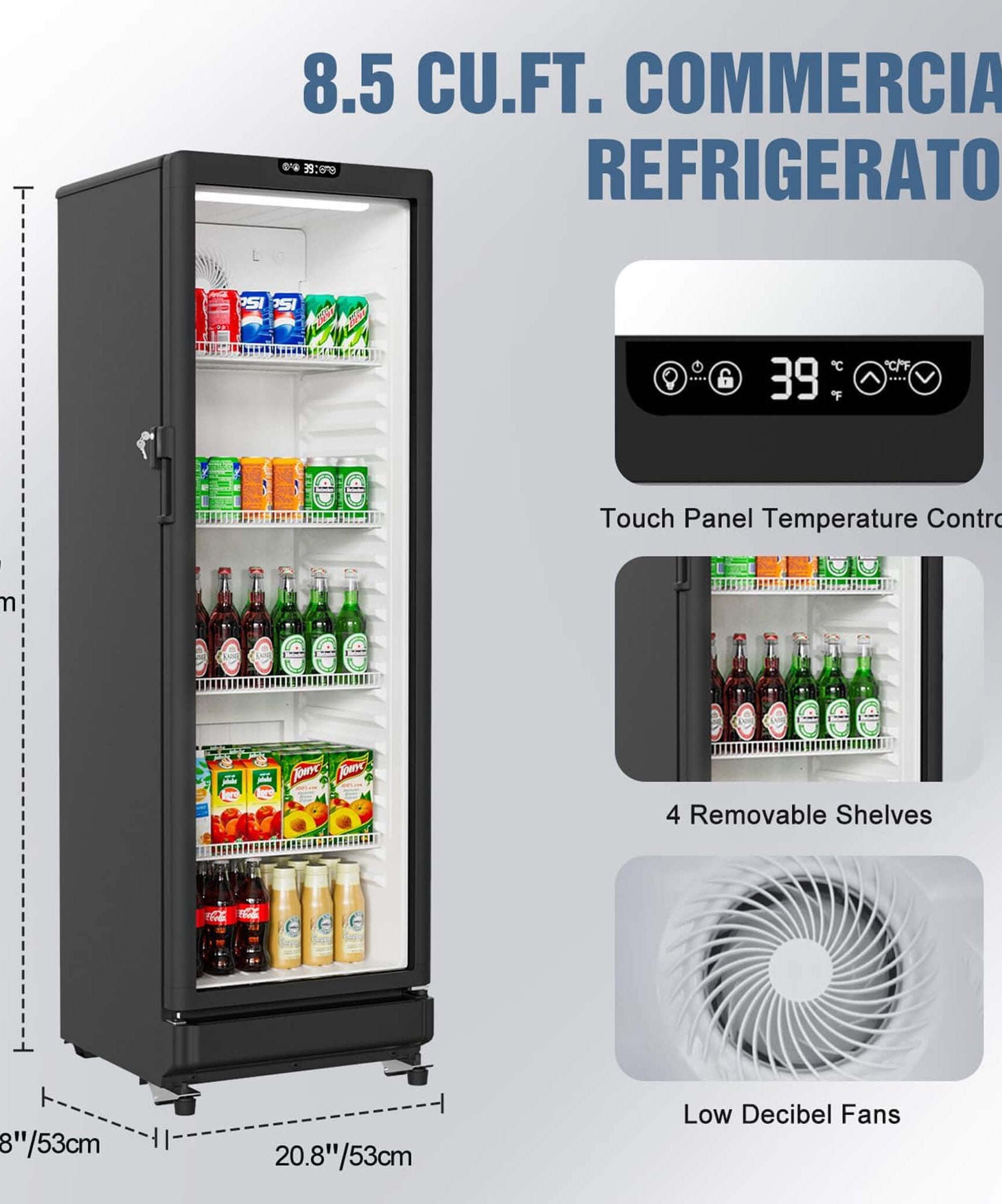 8.5 Cu.Ft Commercial Single Glass Door Beverage Merchandiser Refrigerator (SAK27946)