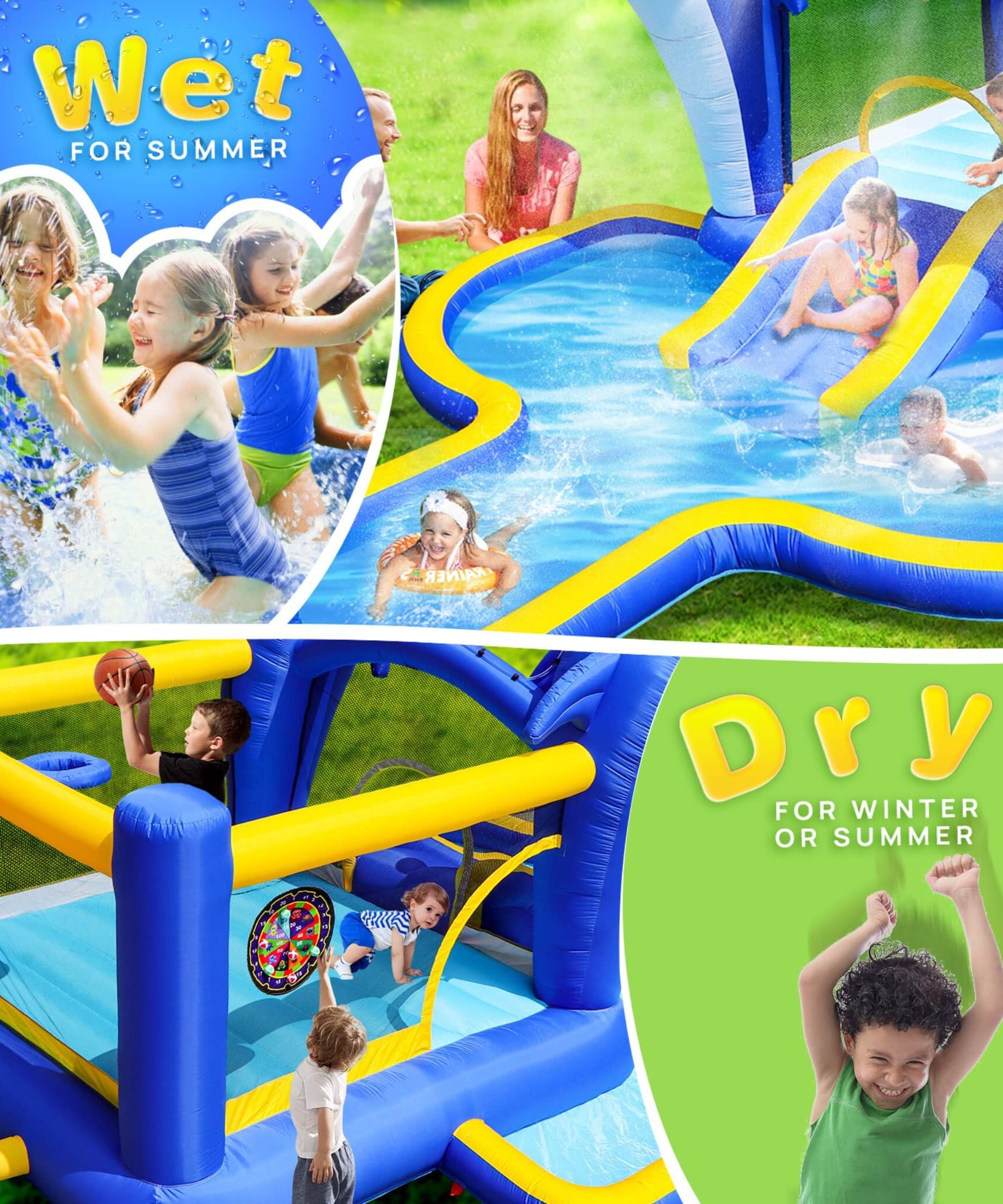 8-In-1 Inflatable Water Park Bounce House with Sprinkler, Water Gun, And Basketball Hoop (SAK38152)