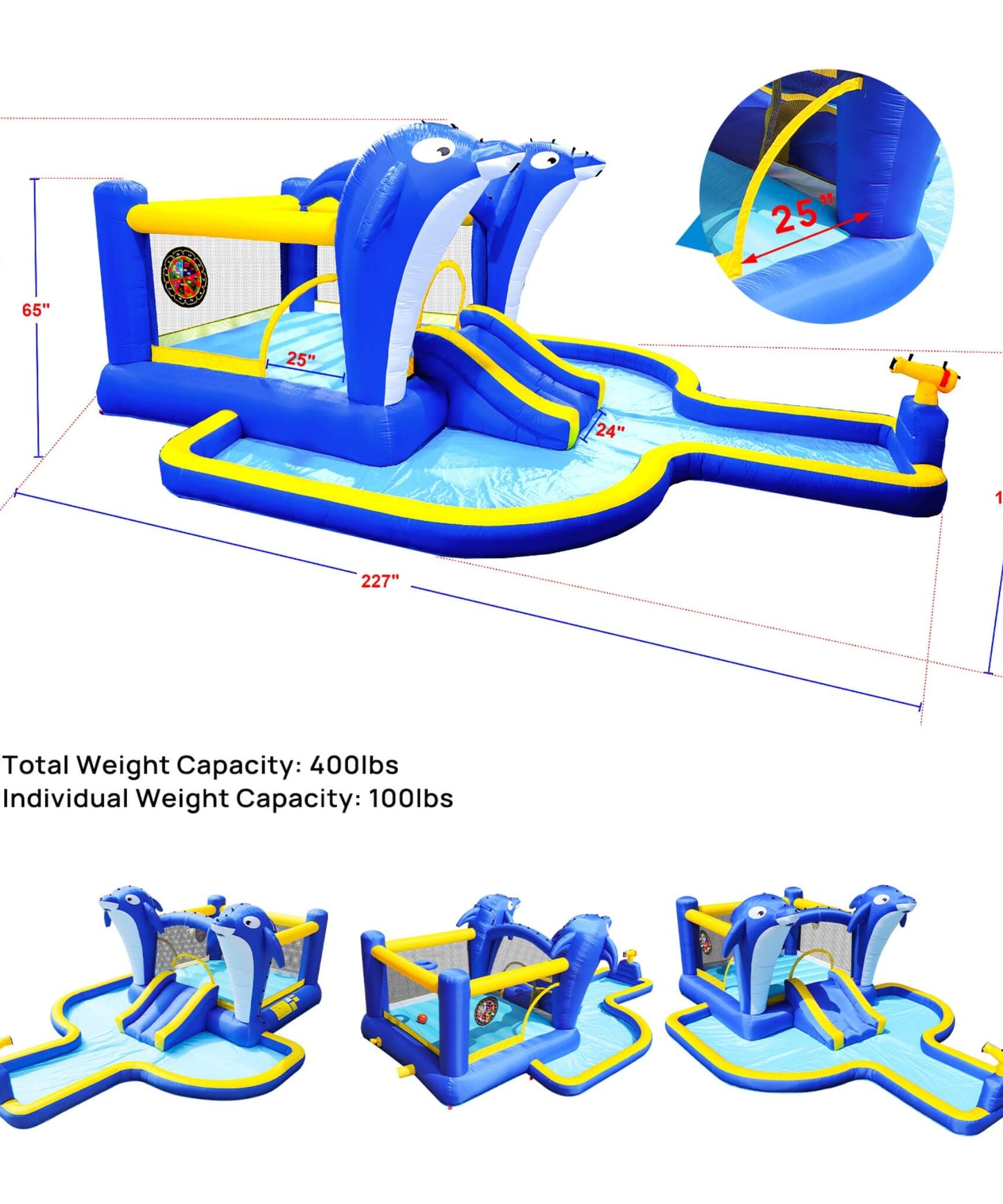 8-In-1 Inflatable Water Park Bounce House with Sprinkler, Water Gun, And Basketball Hoop (SAK38152)