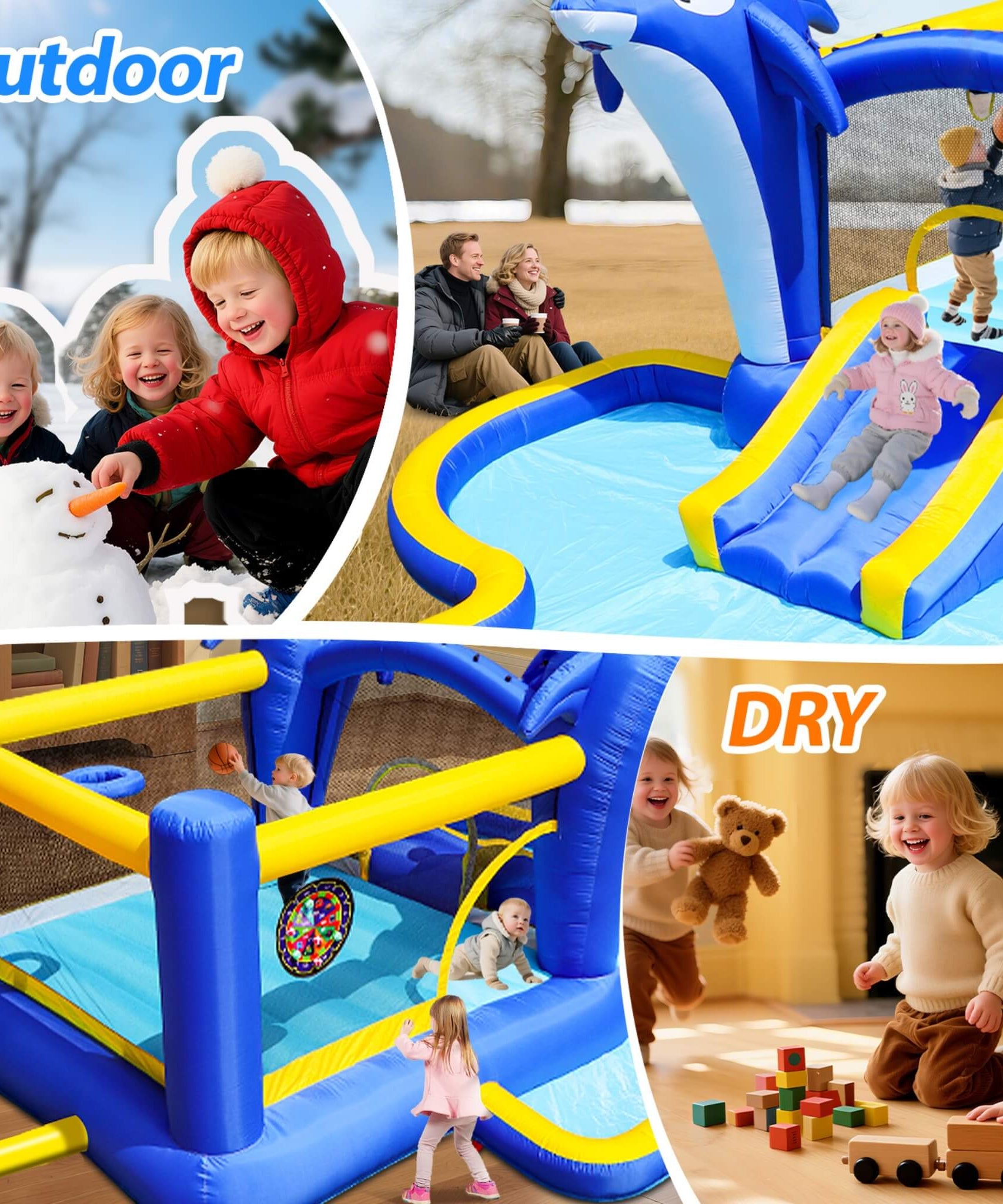 8-In-1 Inflatable Water Park Bounce House with Sprinkler, Water Gun, And Basketball Hoop (SAK38152)