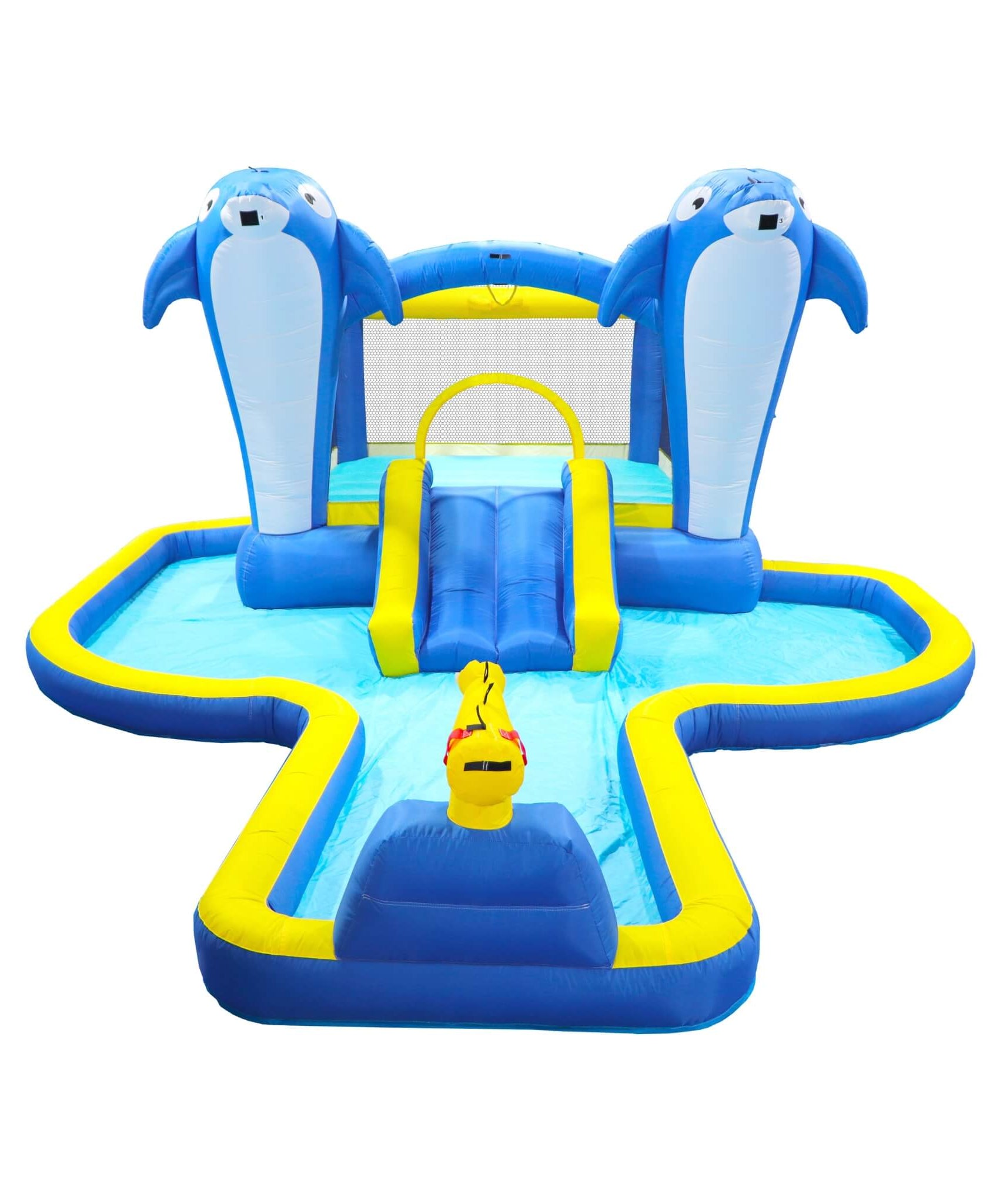 8-In-1 Inflatable Water Park Bounce House with Sprinkler, Water Gun, And Basketball Hoop (SAK38152)