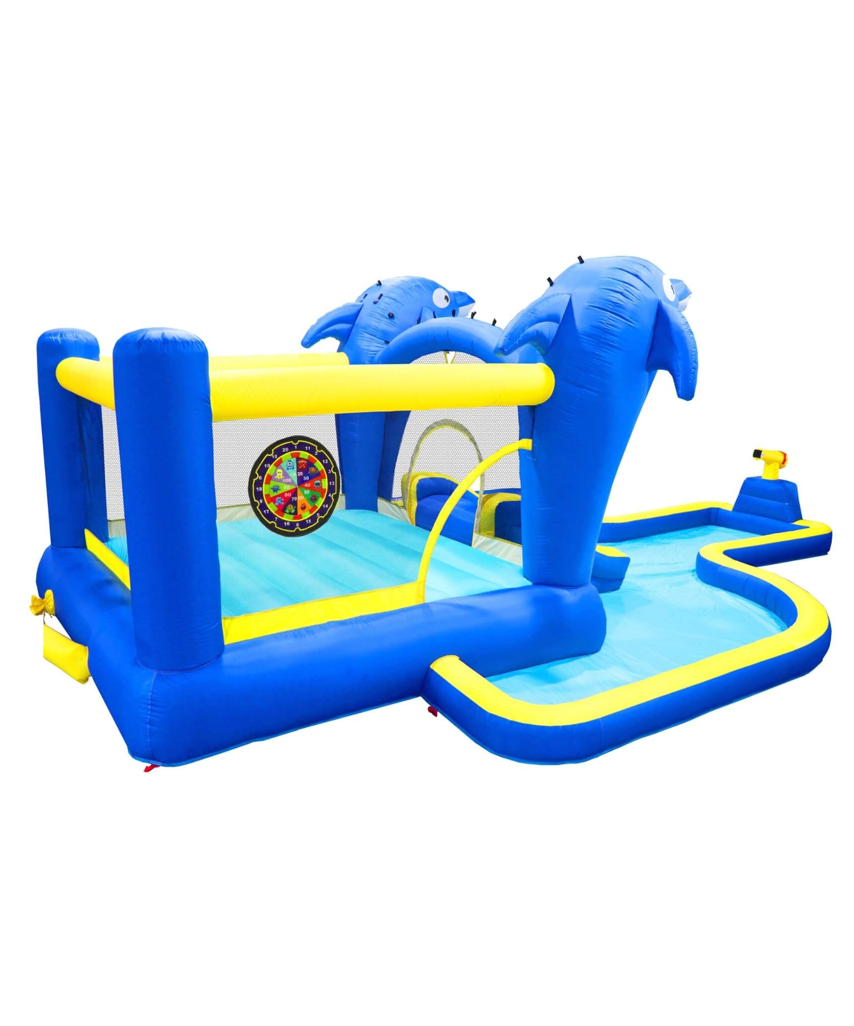 8-In-1 Inflatable Water Park Bounce House with Sprinkler, Water Gun, And Basketball Hoop (SAK38152)