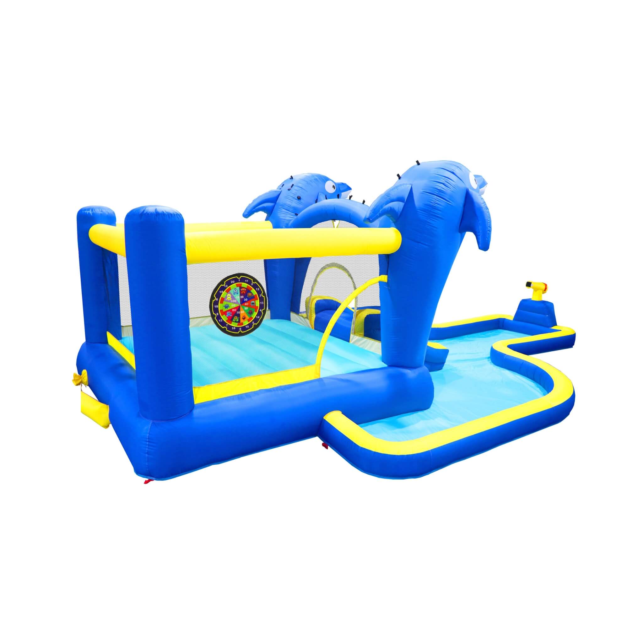 8-In-1 Inflatable Water Park Bounce House with Sprinkler, Water Gun, And Basketball Hoop (SAK38152)