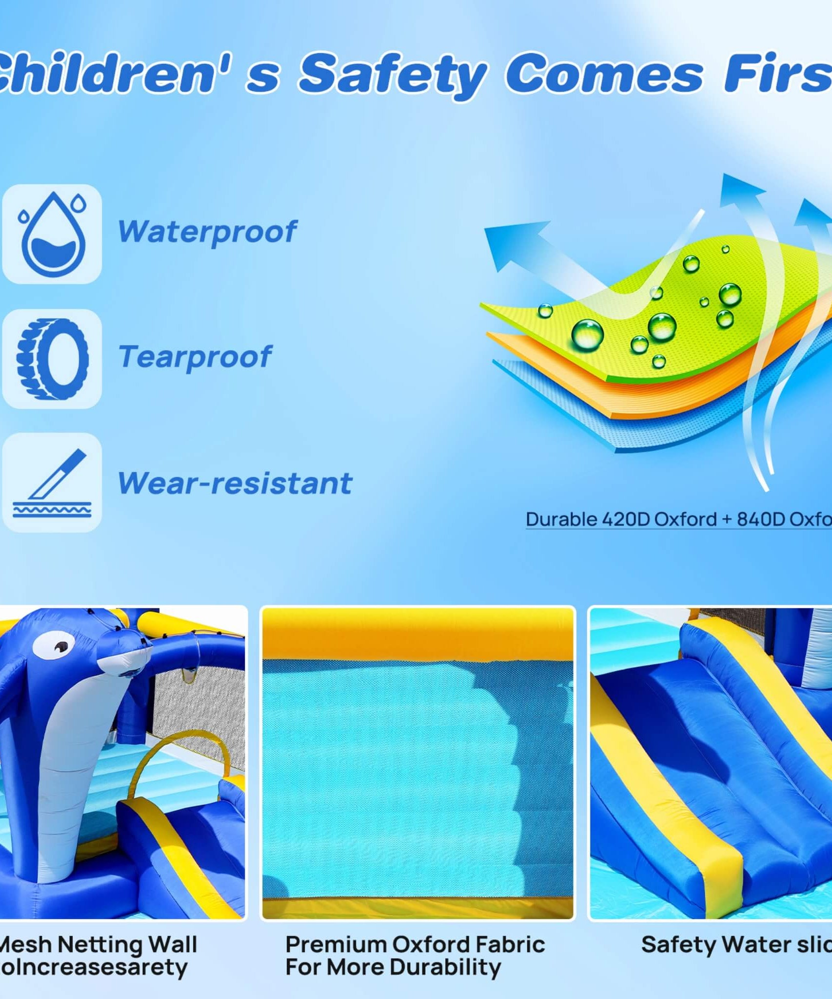 8-In-1 Inflatable Water Park Bounce House with Sprinkler, Water Gun, And Basketball Hoop (SAK38152)