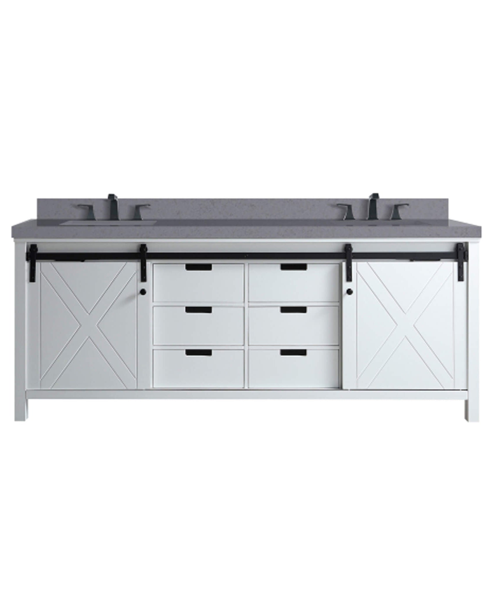 Nuvia White Bathroom Vanity With Gray Quartz Top And Faucet Set (SAK40685)