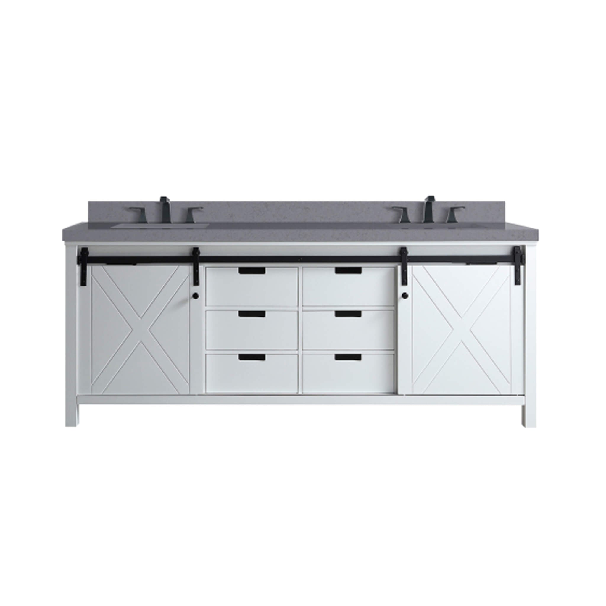 Nuvia White Bathroom Vanity With Gray Quartz Top And Faucet Set (SAK40685)