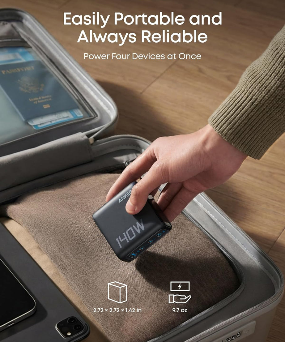 Anker Charger (140W, 4-Port, PD 3.1) with USB-C Cable