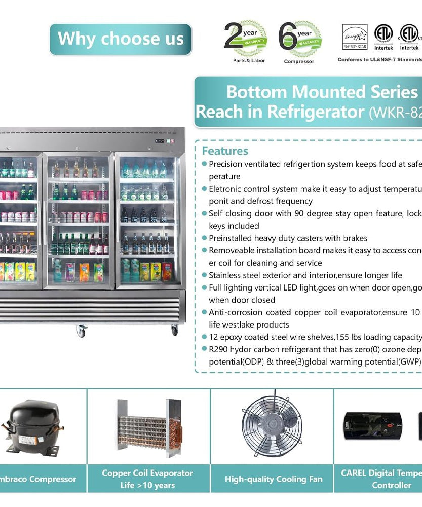 82-Inch Commercial Stainless Steel Upright Display 3 Section Merchandiser Refrigerator (SAK15724)
