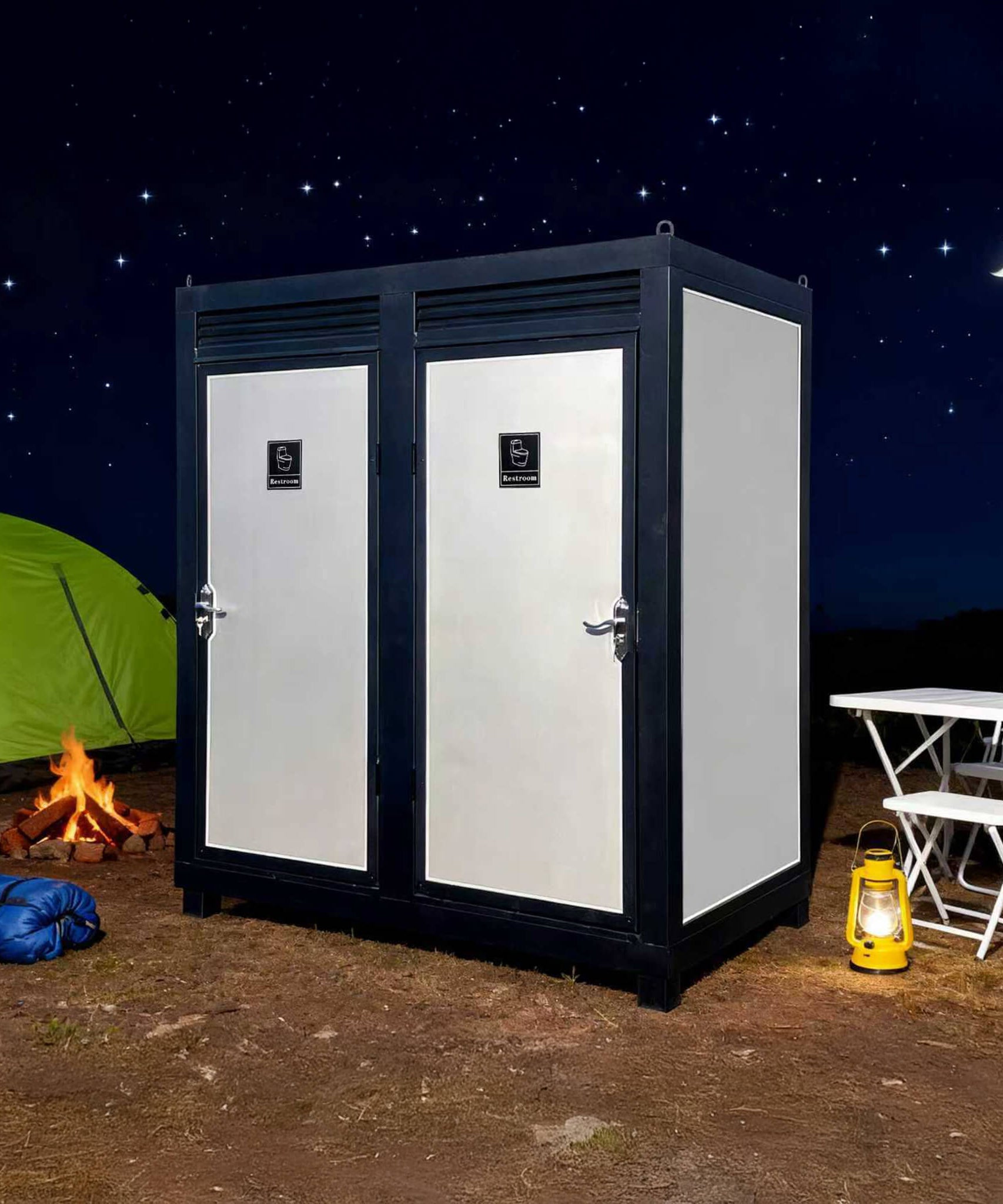 82-Inch Two-Person Portable Outdoor Toilet Cabin With Light, Sink And Fan (SAK50123)