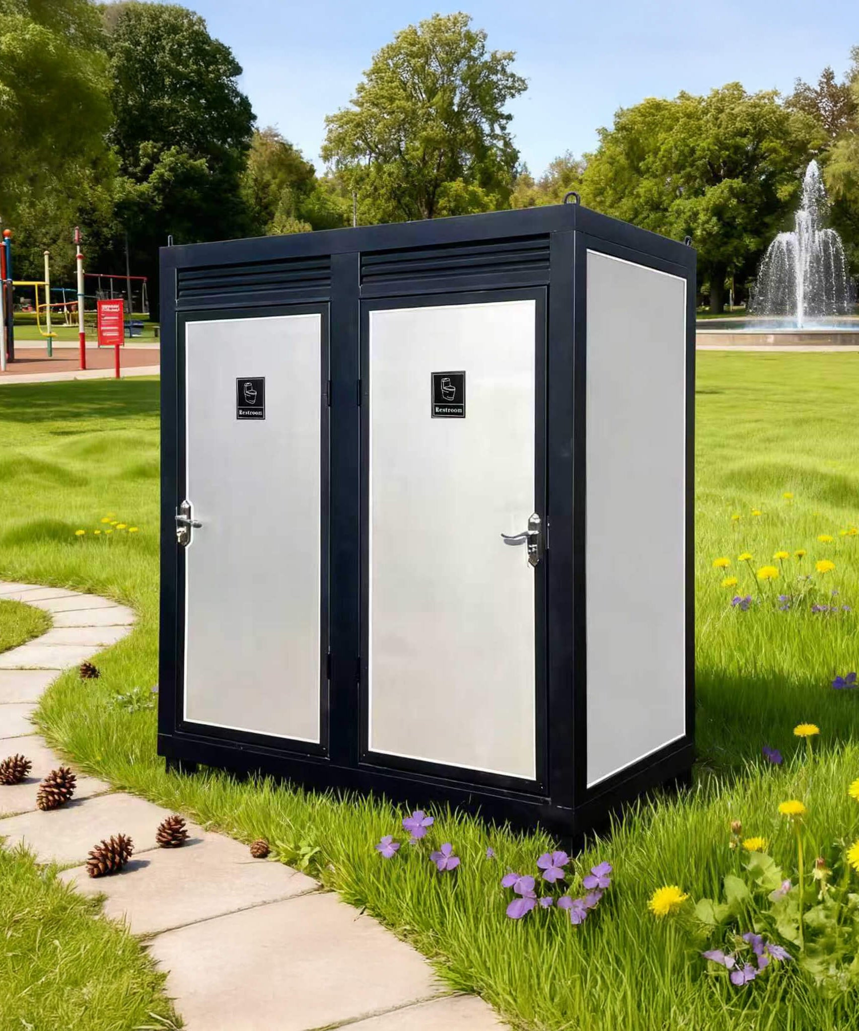 82-Inch Two-Person Portable Outdoor Toilet Cabin With Light, Sink And Fan (SAK50123)