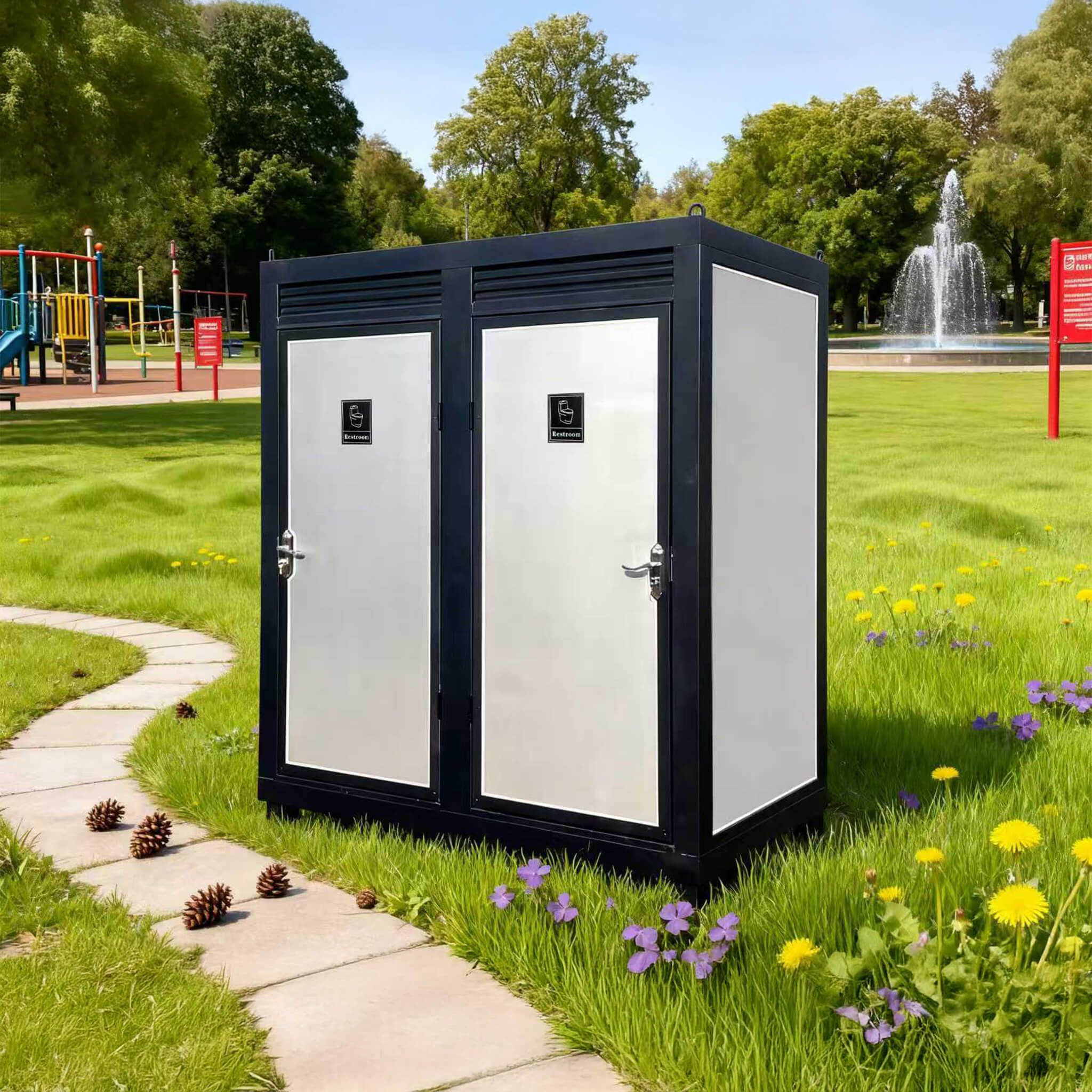 82-Inch Two-Person Portable Outdoor Toilet Cabin With Light, Sink And Fan (SAK50123)