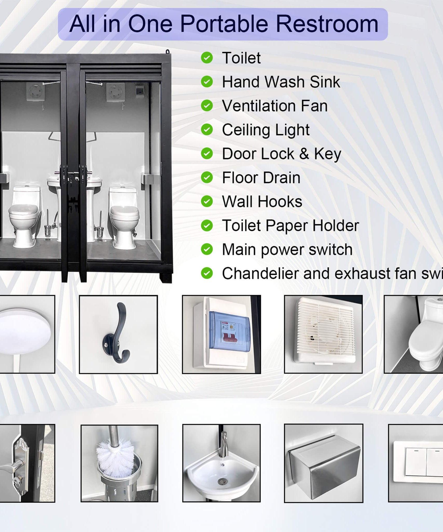 82-Inch Two-Person Portable Outdoor Toilet Cabin With Light, Sink And Fan (SAK50123)