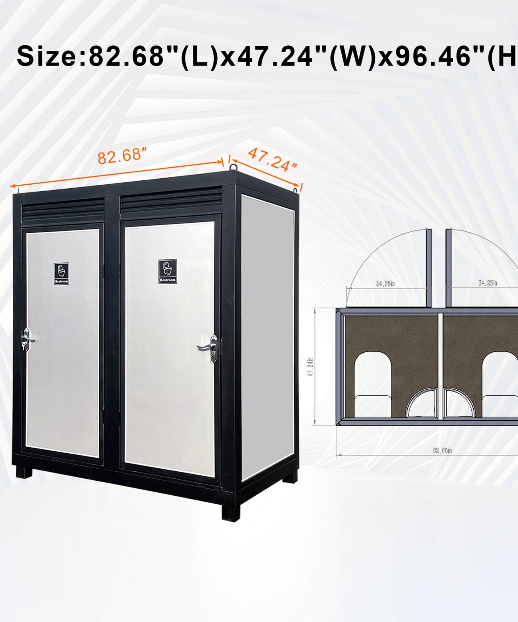 82-Inch Two-Person Portable Outdoor Toilet Cabin With Light, Sink And Fan (SAK50123)