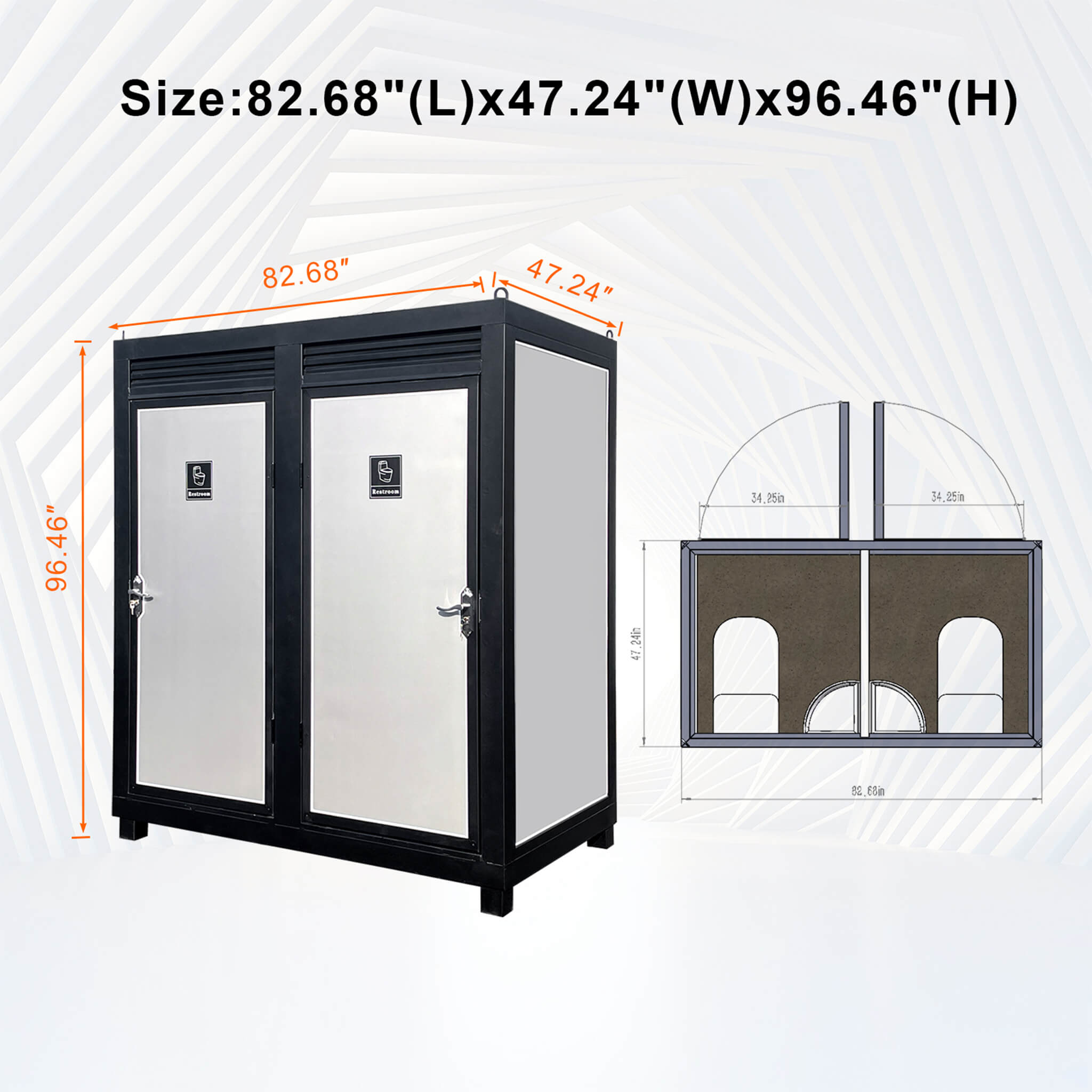 82-Inch Two-Person Portable Outdoor Toilet Cabin With Light, Sink And Fan (SAK50123)