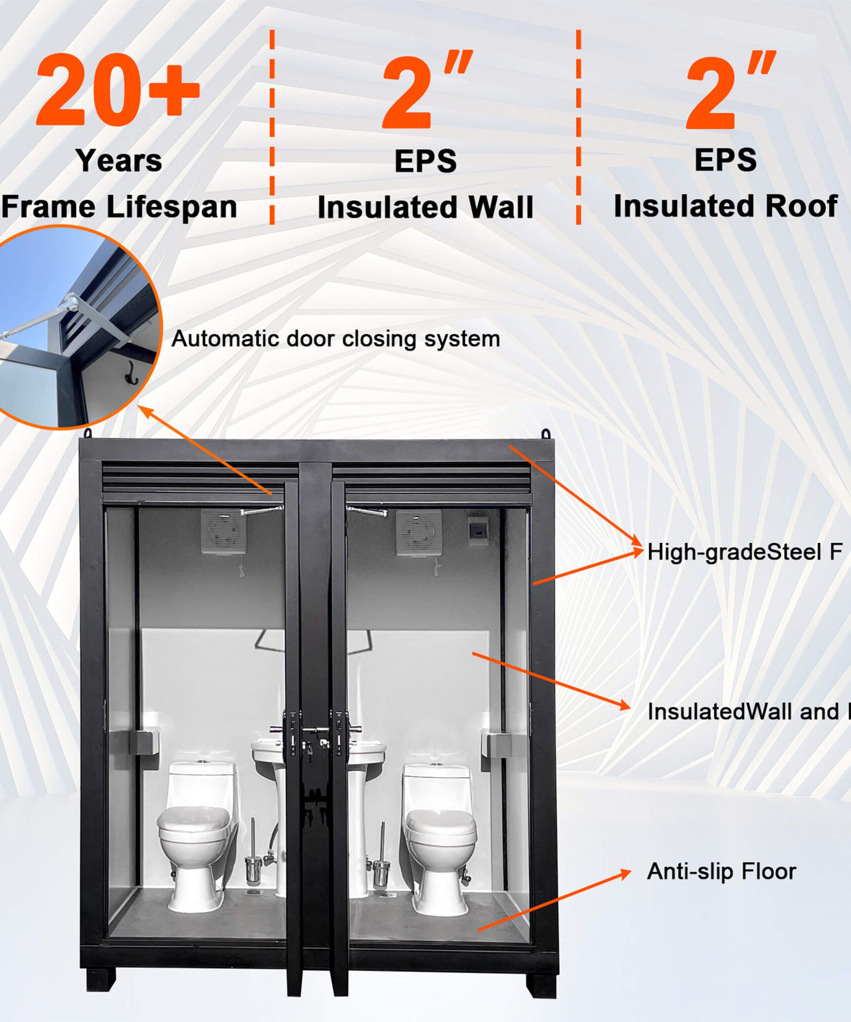 82-Inch Two-Person Portable Outdoor Toilet Cabin With Light, Sink And Fan (SAK50123)
