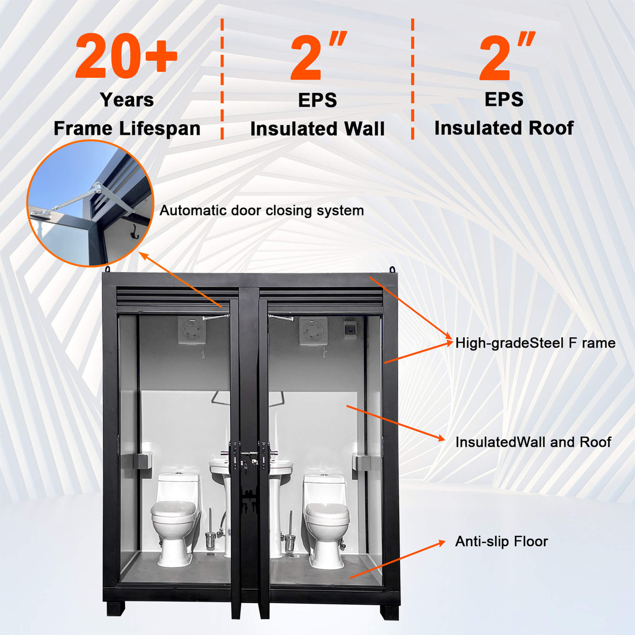 82-Inch Two-Person Portable Outdoor Toilet Cabin With Light, Sink And Fan (SAK50123)