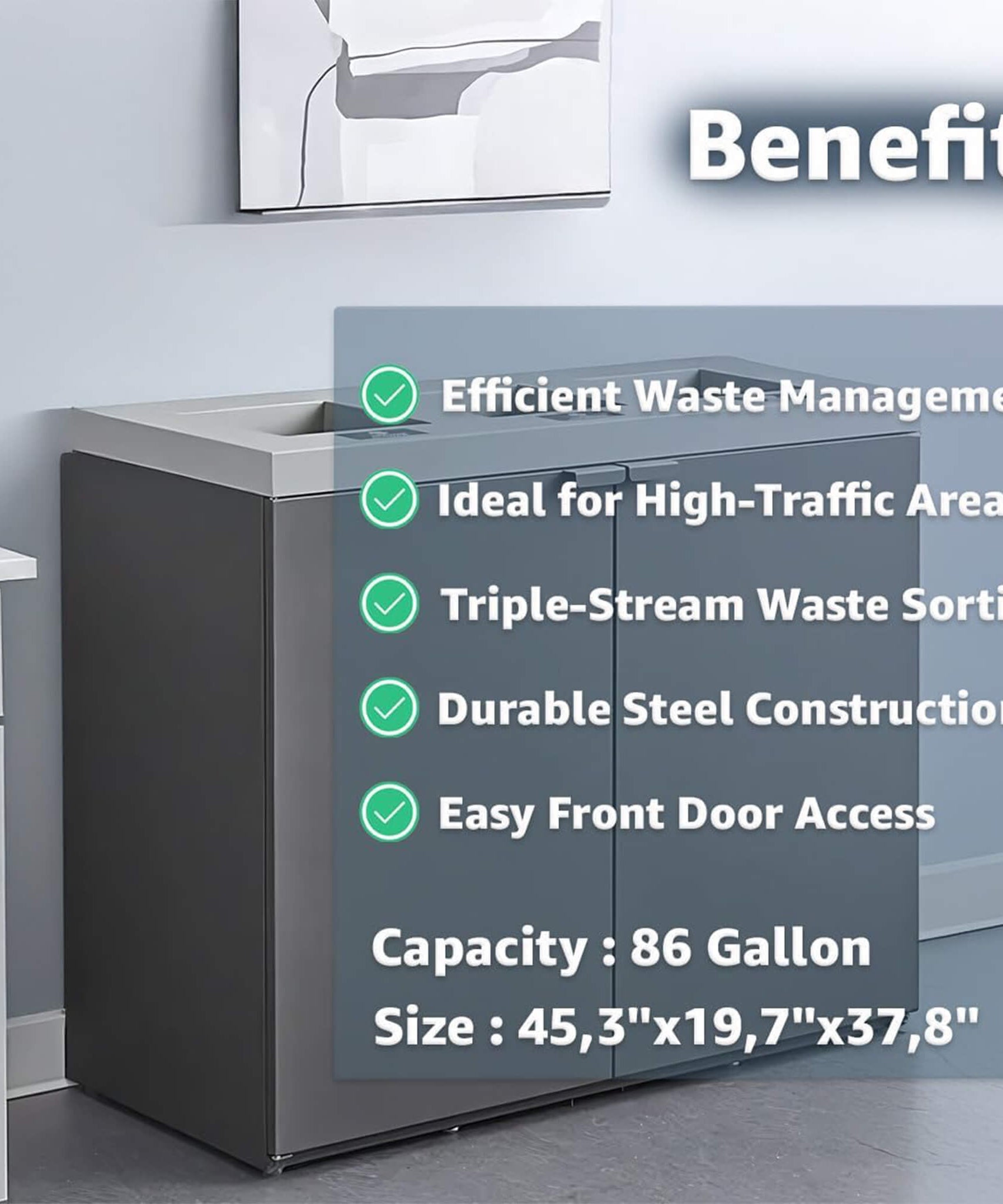 86-Gallon Heavy-Duty Commercial Steel Three-Stream Trash Can Cabinet (SAK80591)