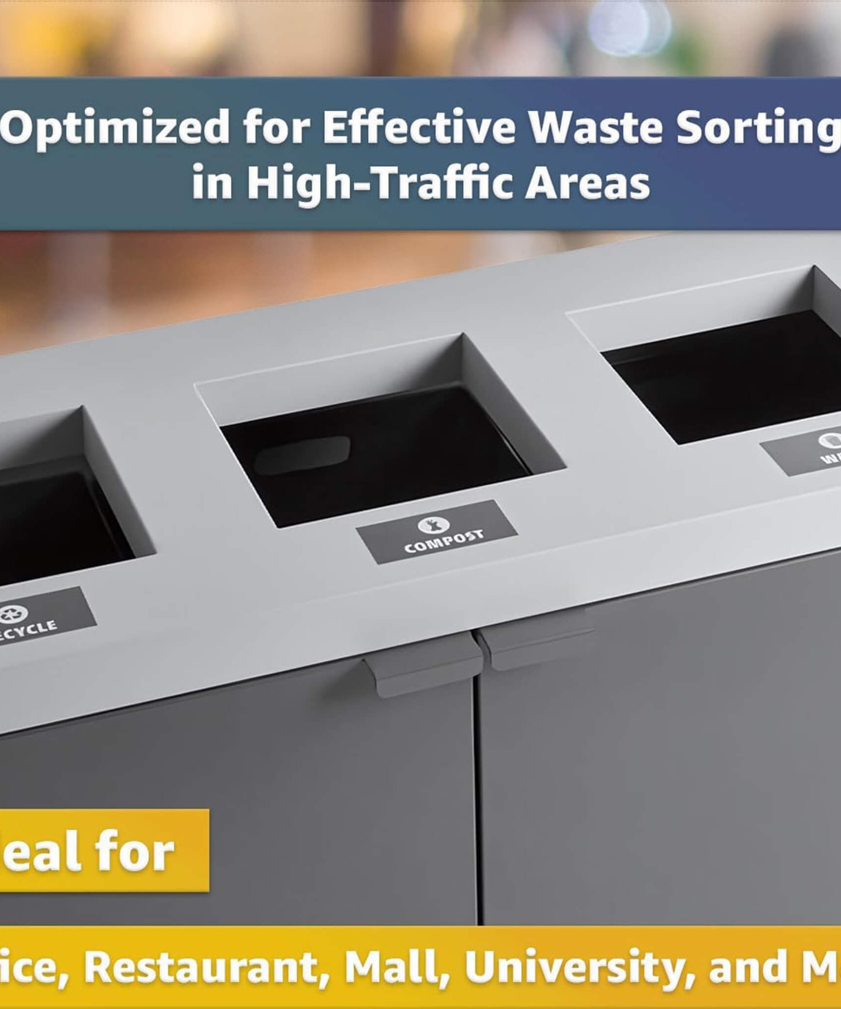 86-Gallon Heavy-Duty Commercial Steel Three-Stream Trash Can Cabinet (SAK80591)