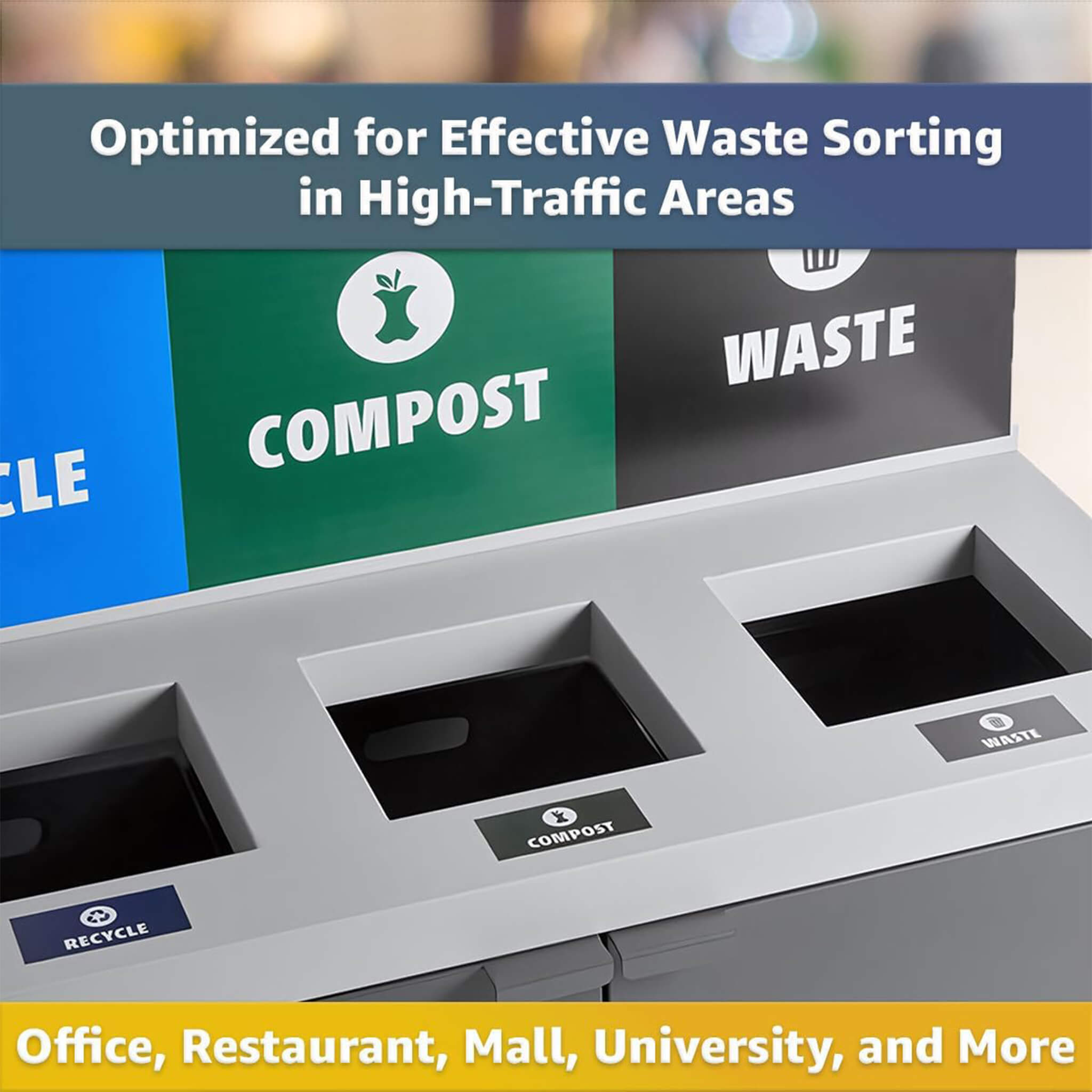 86-Gallon Heavy-Duty Commercial Steel Three-Stream Trash Can Cabinet With Panel (SAK96241)